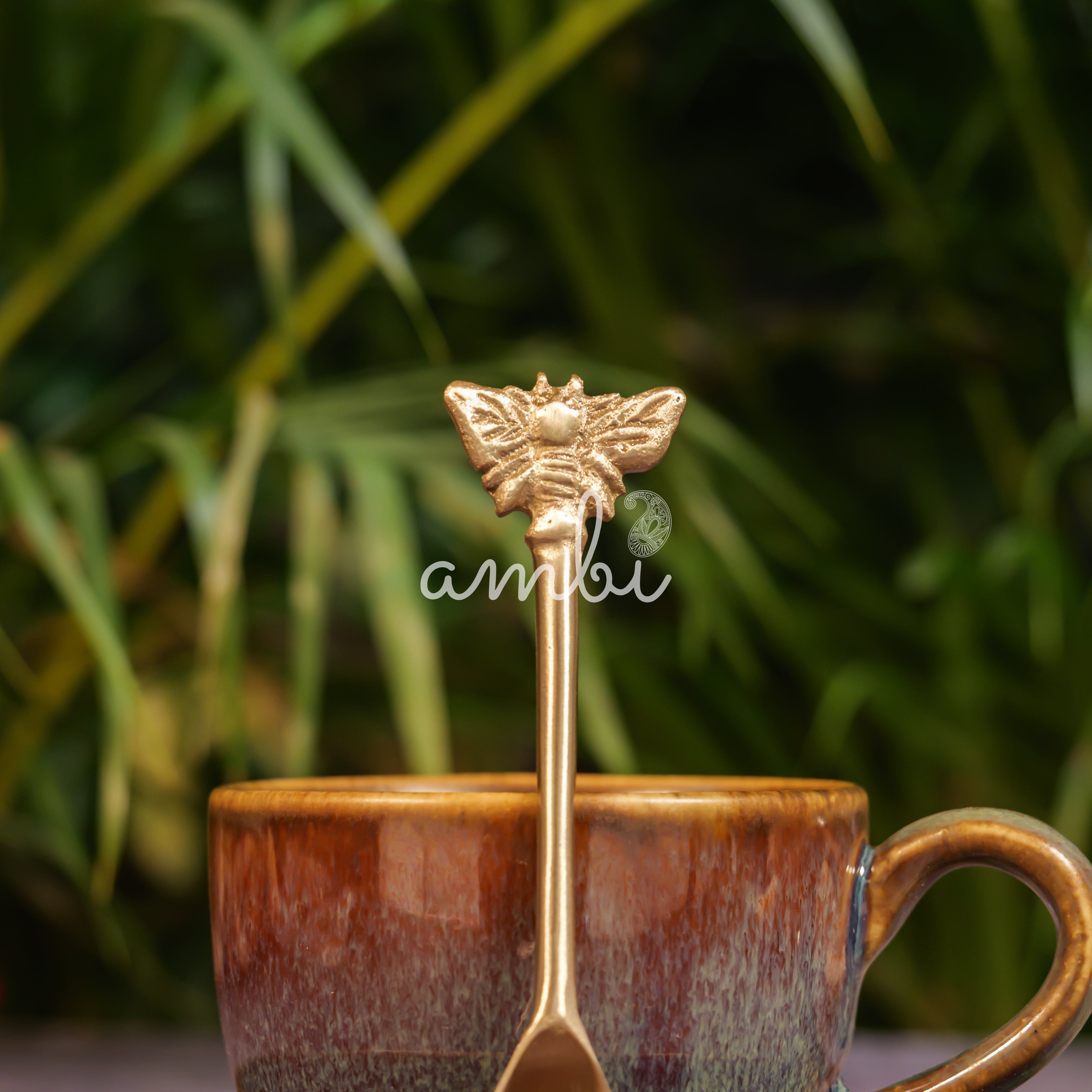 Ambi Pure Brass Butterfly Head Small Spoon - Set of 2