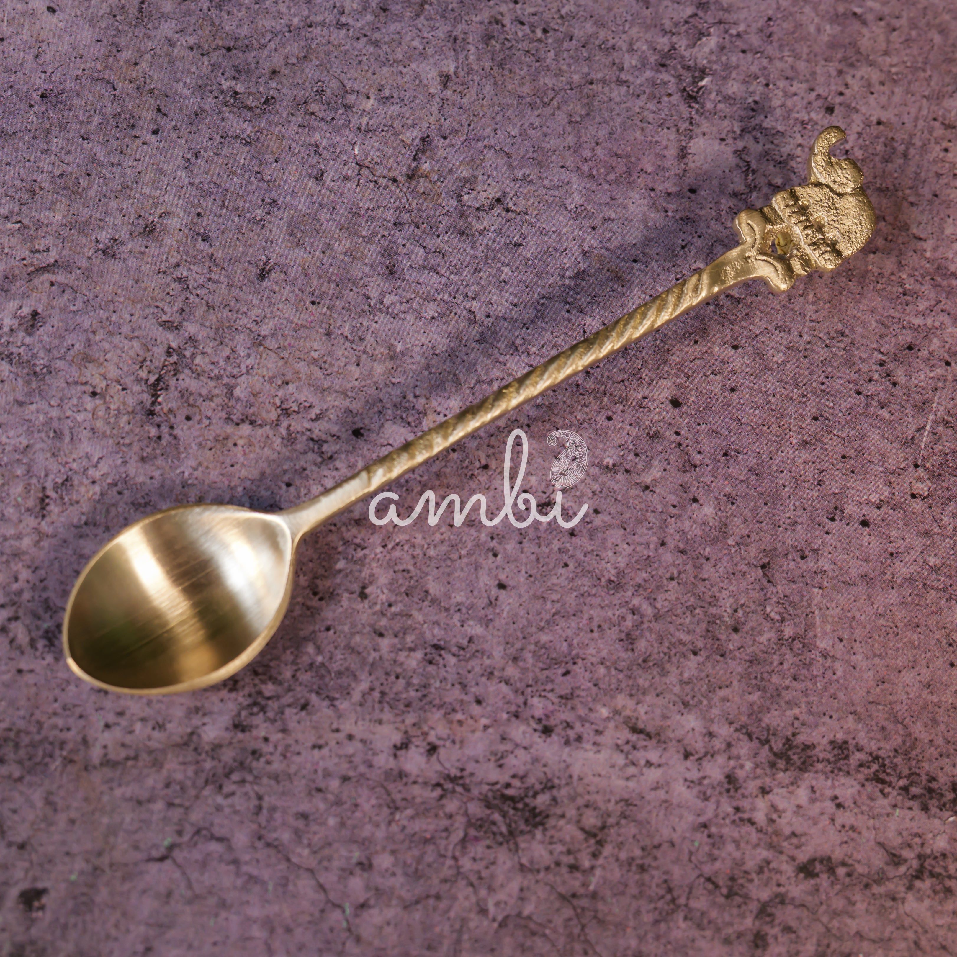 Ambi Pure Brass Elephant Head Small Spoon - Set of 2