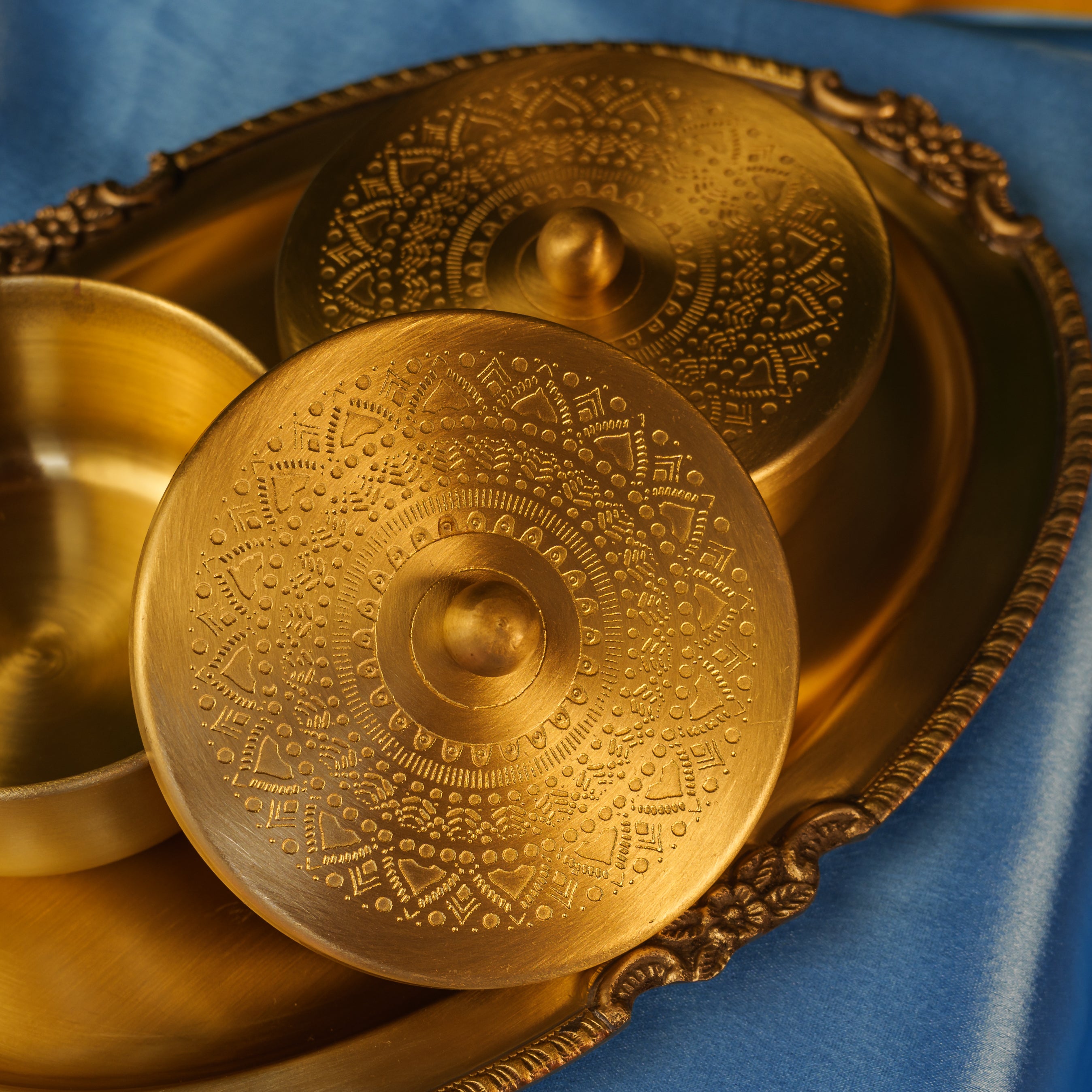 Pure Brass Small Nut / Trinket Jar Box - 3.5 inches Diameter - Mandala Design