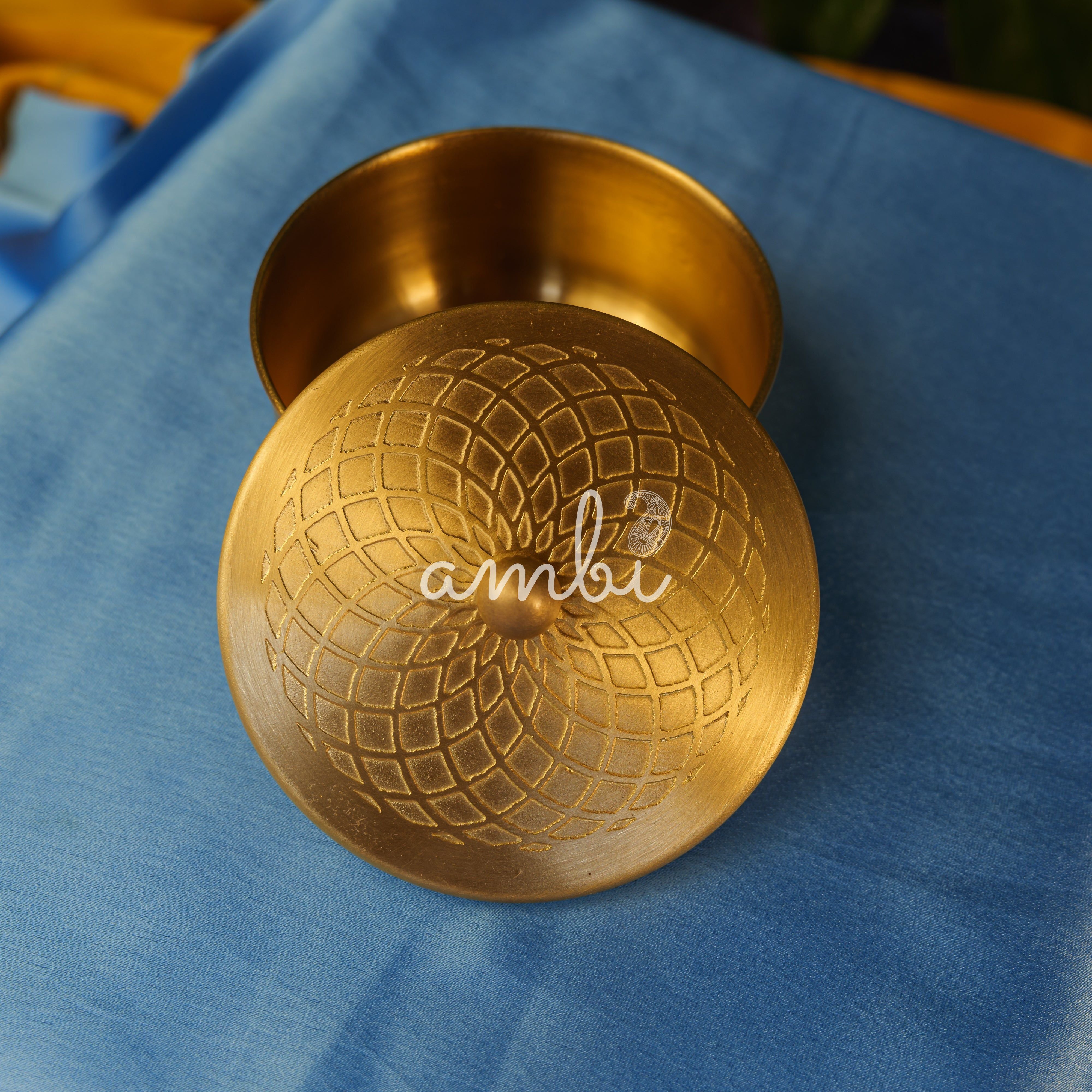 Pure Brass Small Nut / Trinket Jar Box - 3.5 inches Diameter - Spiral Design