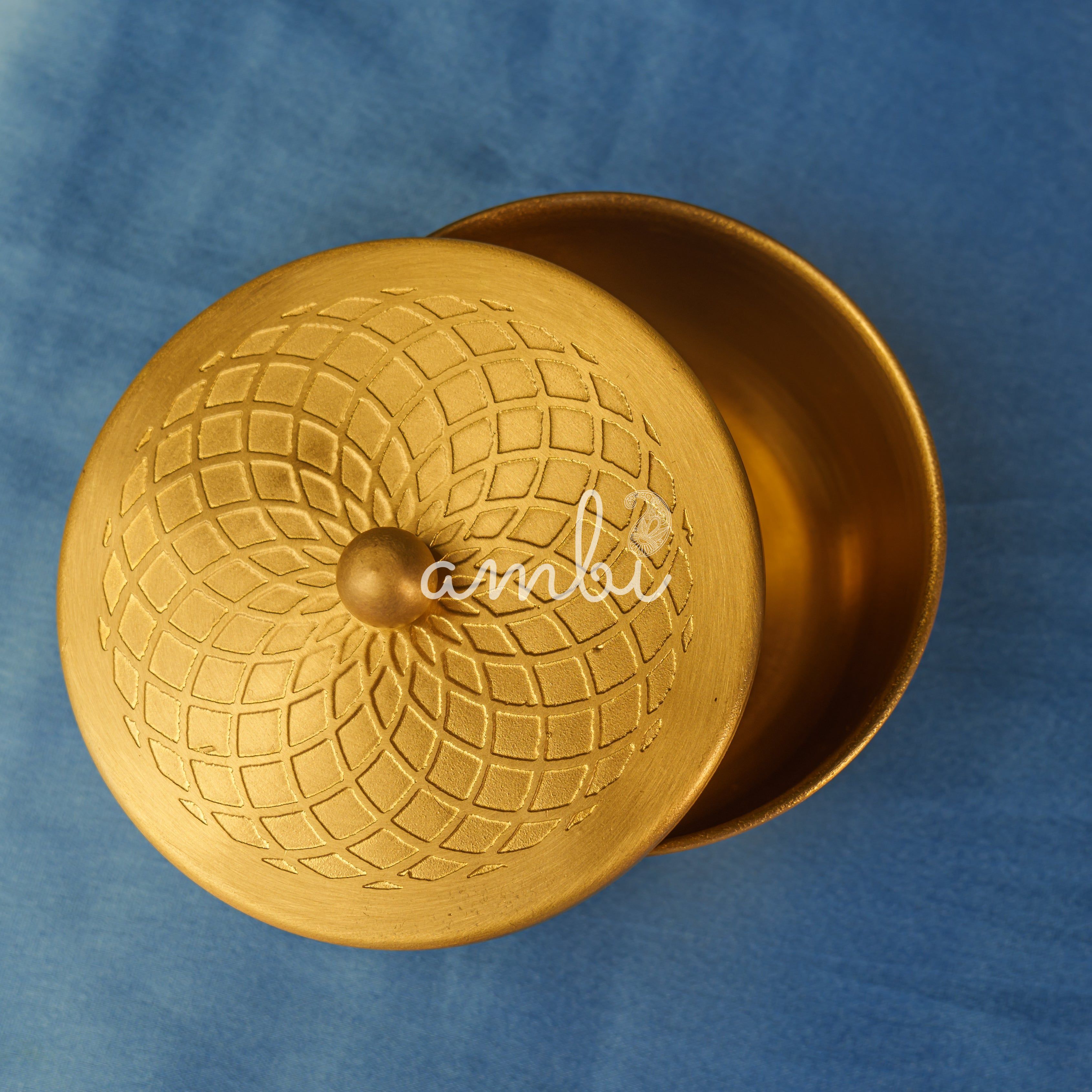Pure Brass Small Nut / Trinket Jar Box - 3.5 inches Diameter - Spiral Design