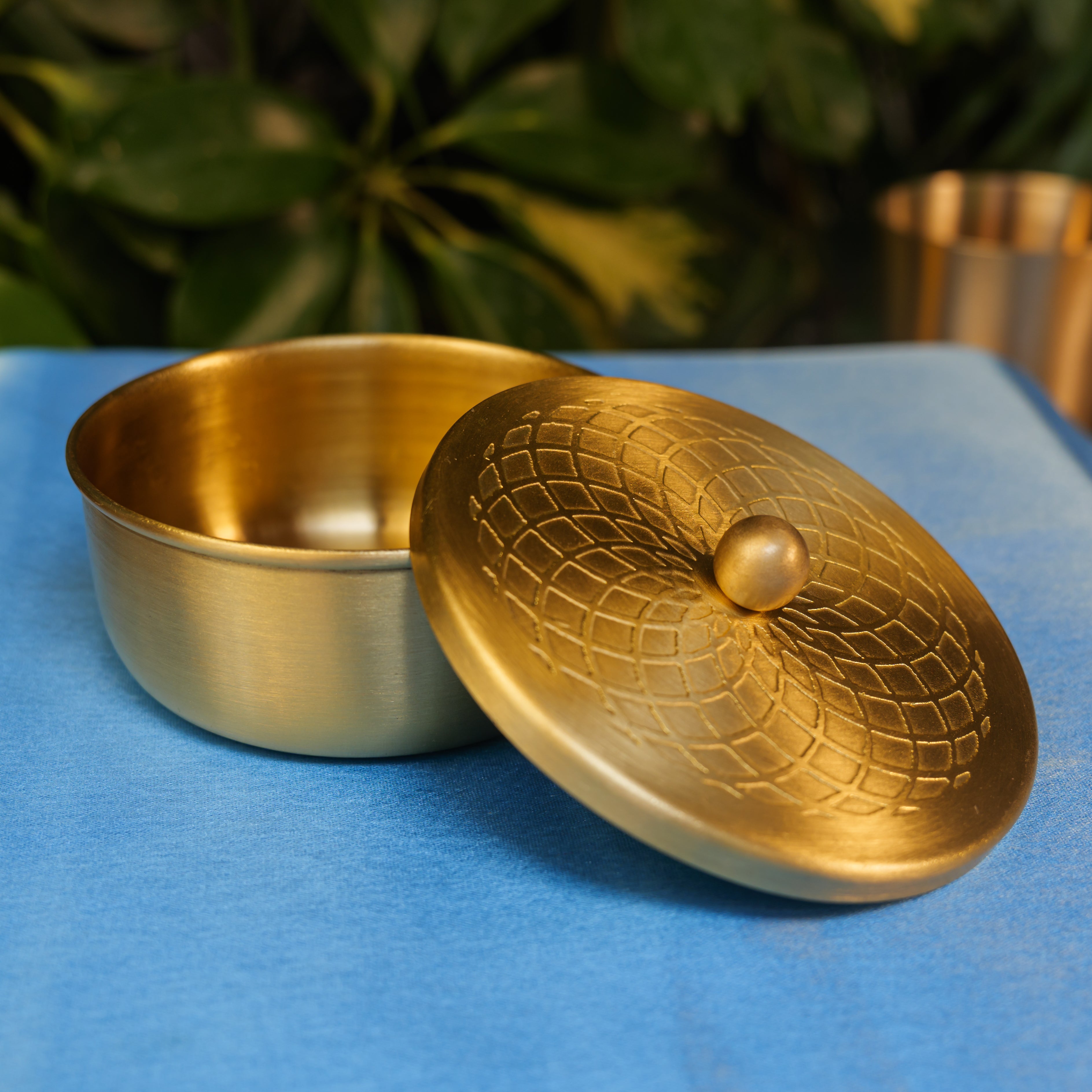 Pure Brass Small Nut / Trinket Jar Box - 3.5 inches Diameter - Spiral Design