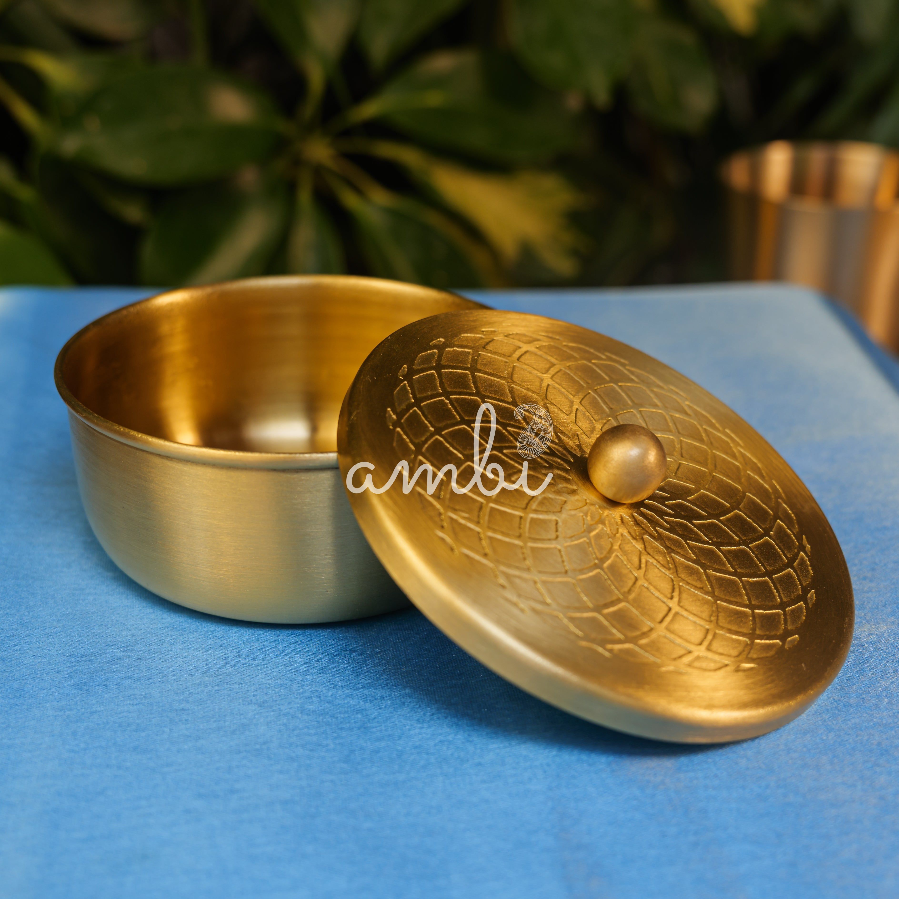 Pure Brass Small Nut / Trinket Jar Box - 3.5 inches Diameter - Spiral Design