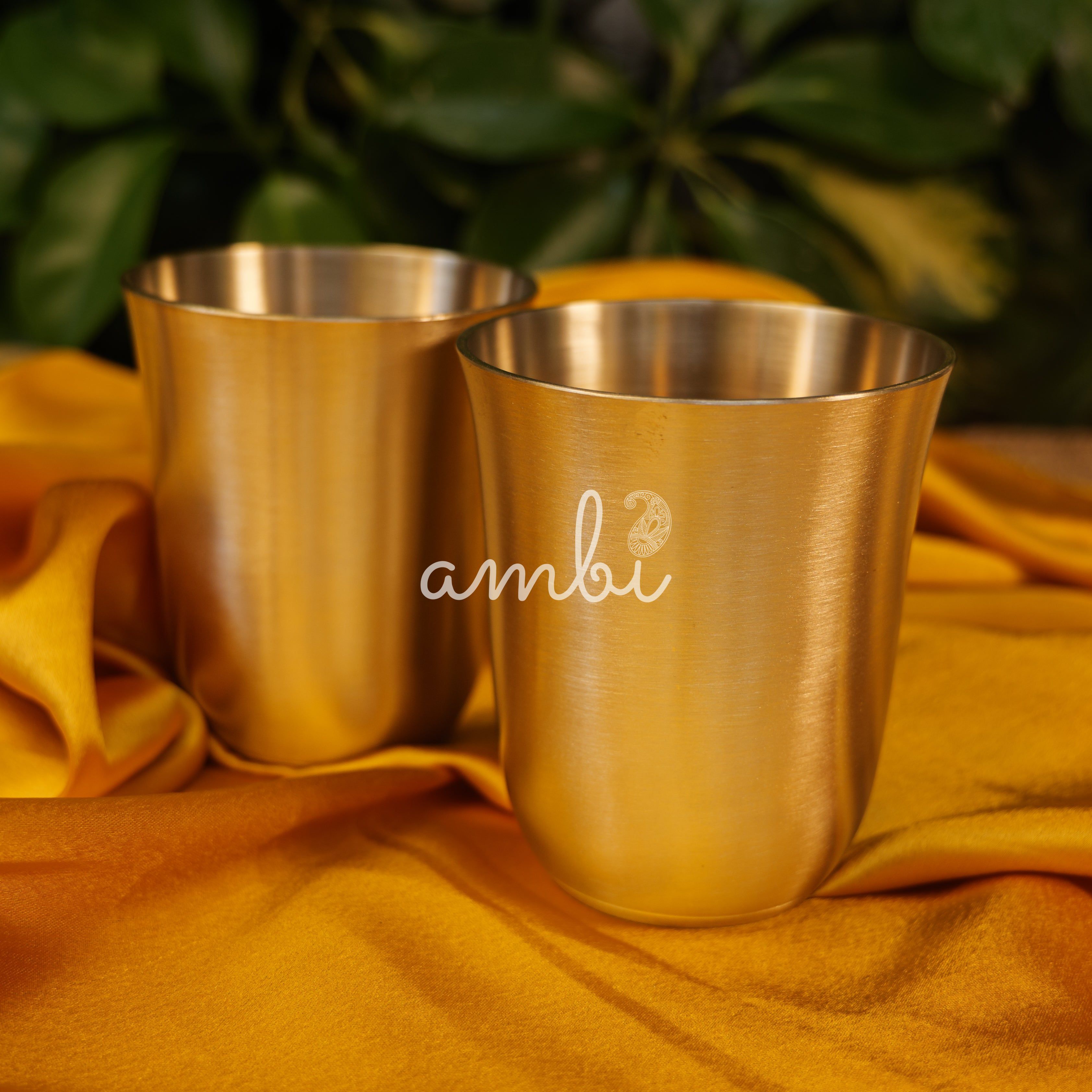 Ambi Pure 100% Lead Free Kansa Designer Glass 250ml Set of 2