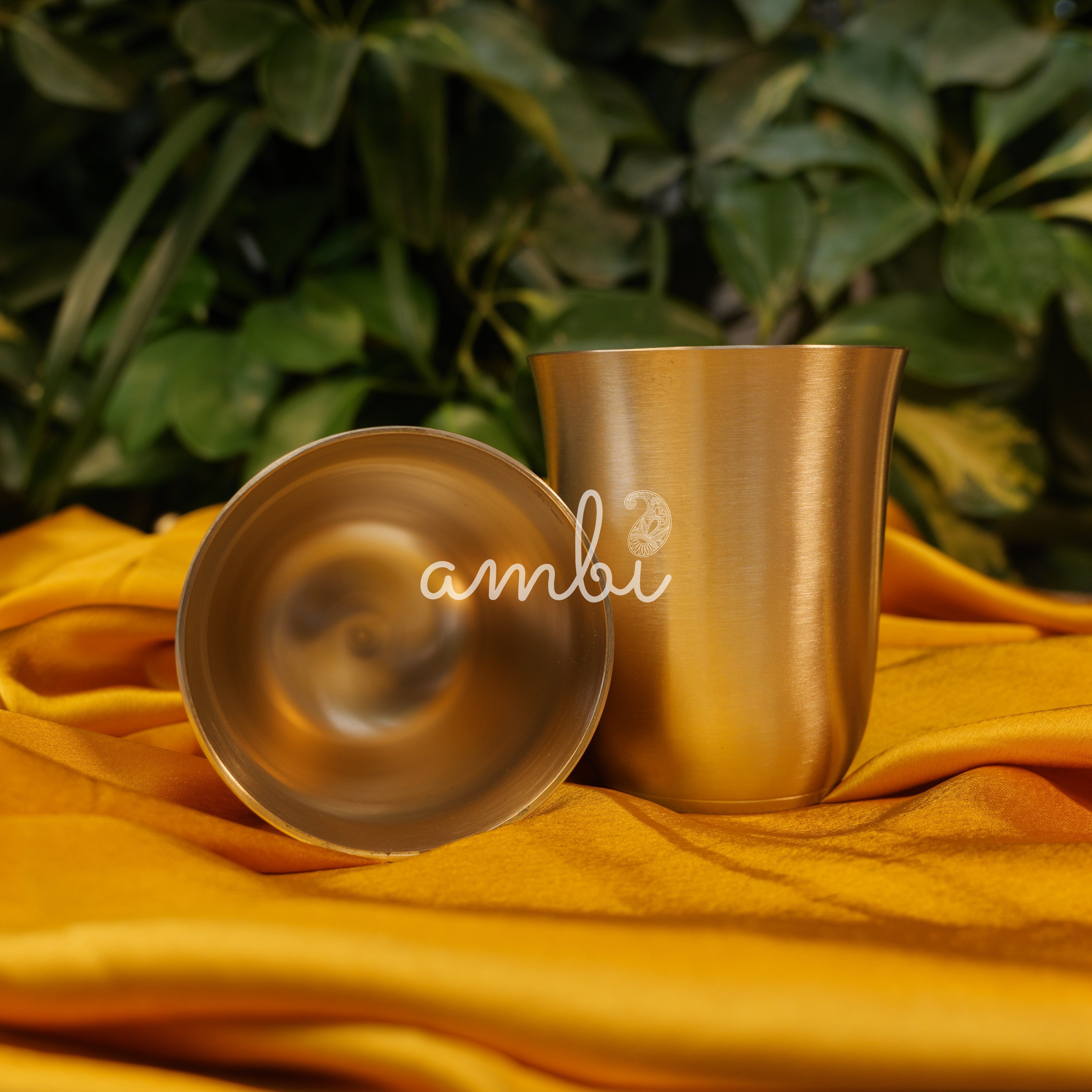 Ambi Pure 100% Lead Free Kansa Designer Glass 250ml Set of 2