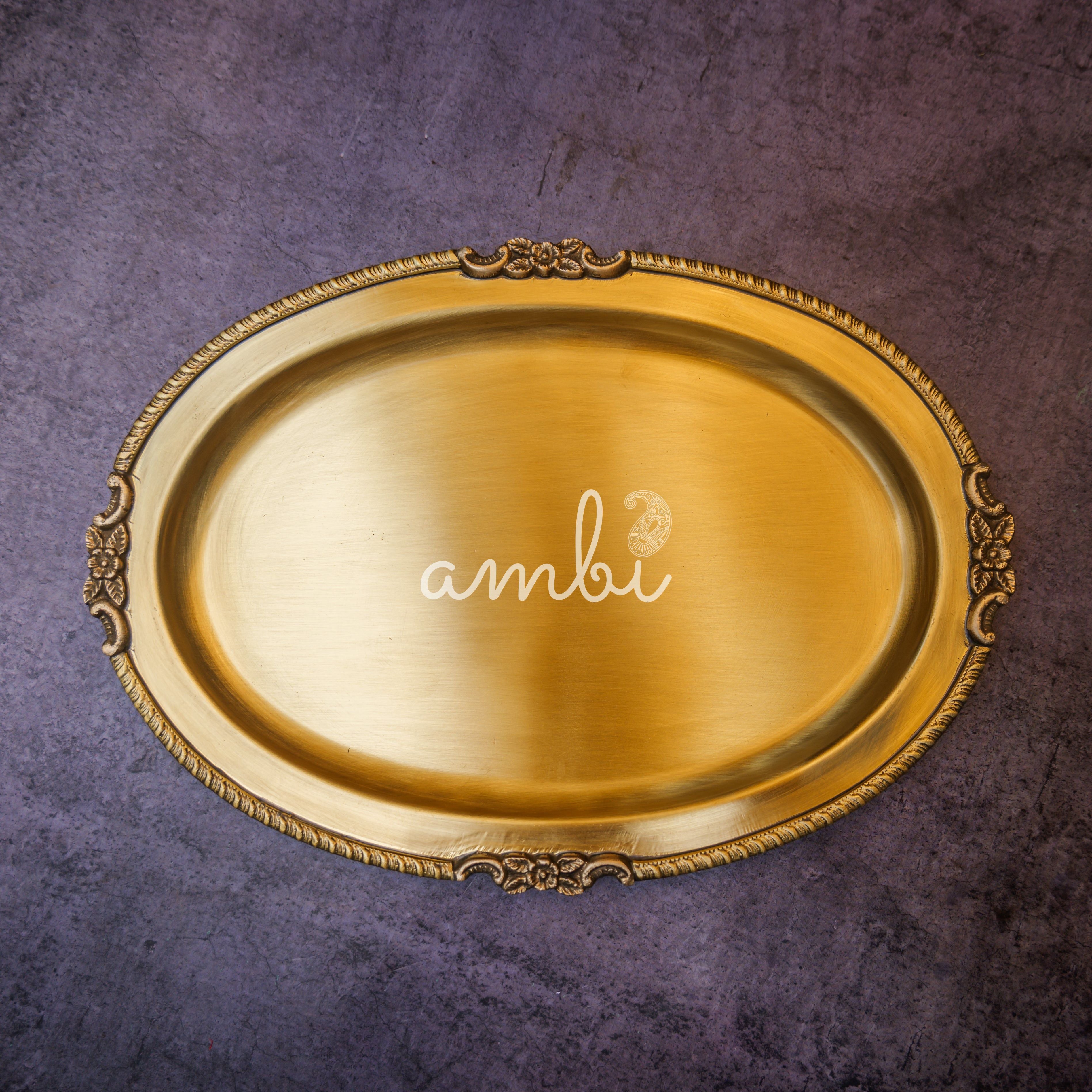 Ambi Pure Brass Serving Plate /Tray Oval - Medium - 8.5 Inch