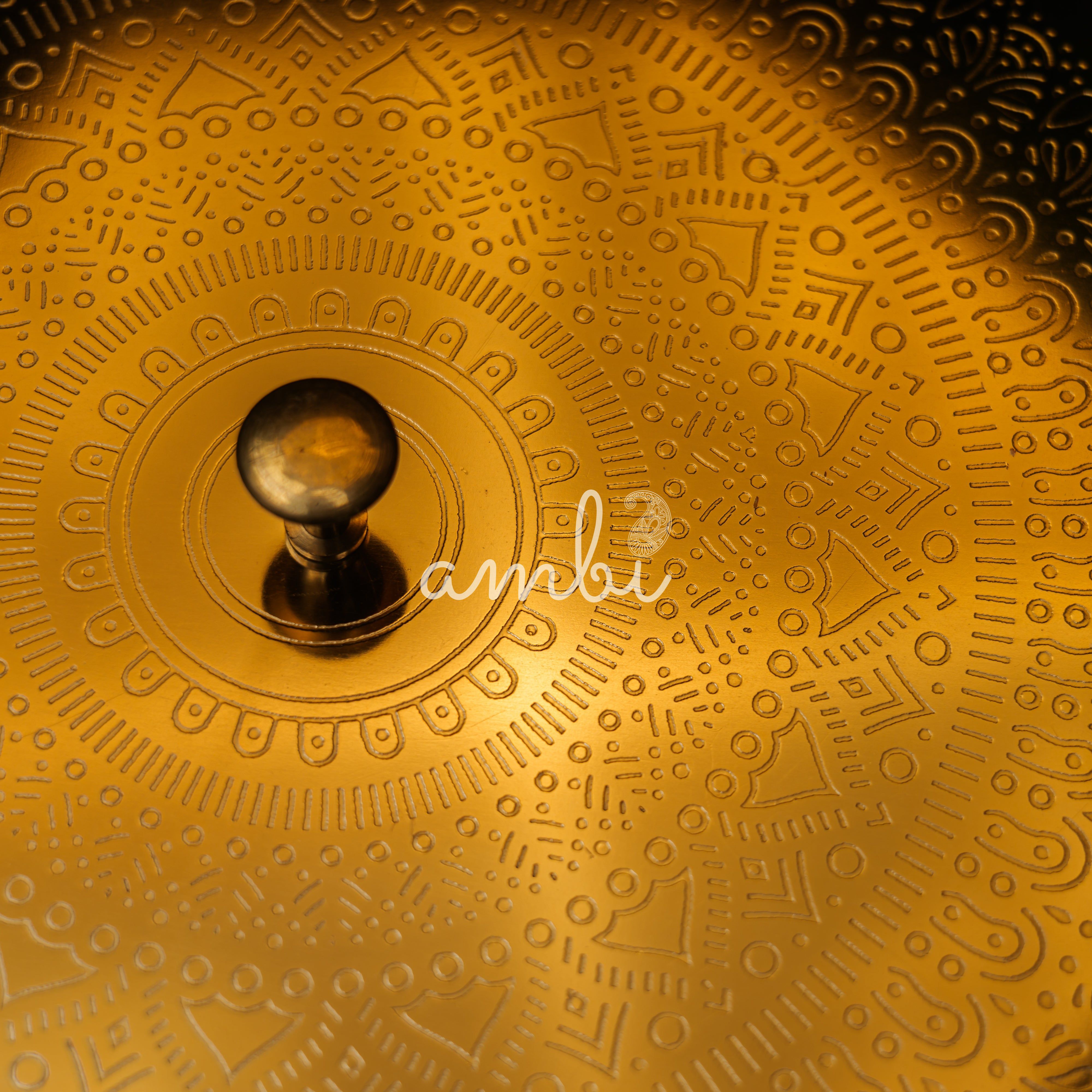 Ambi Pure Brass Mandala Roti Box with Wooden Base and Tongs - 9 Inche