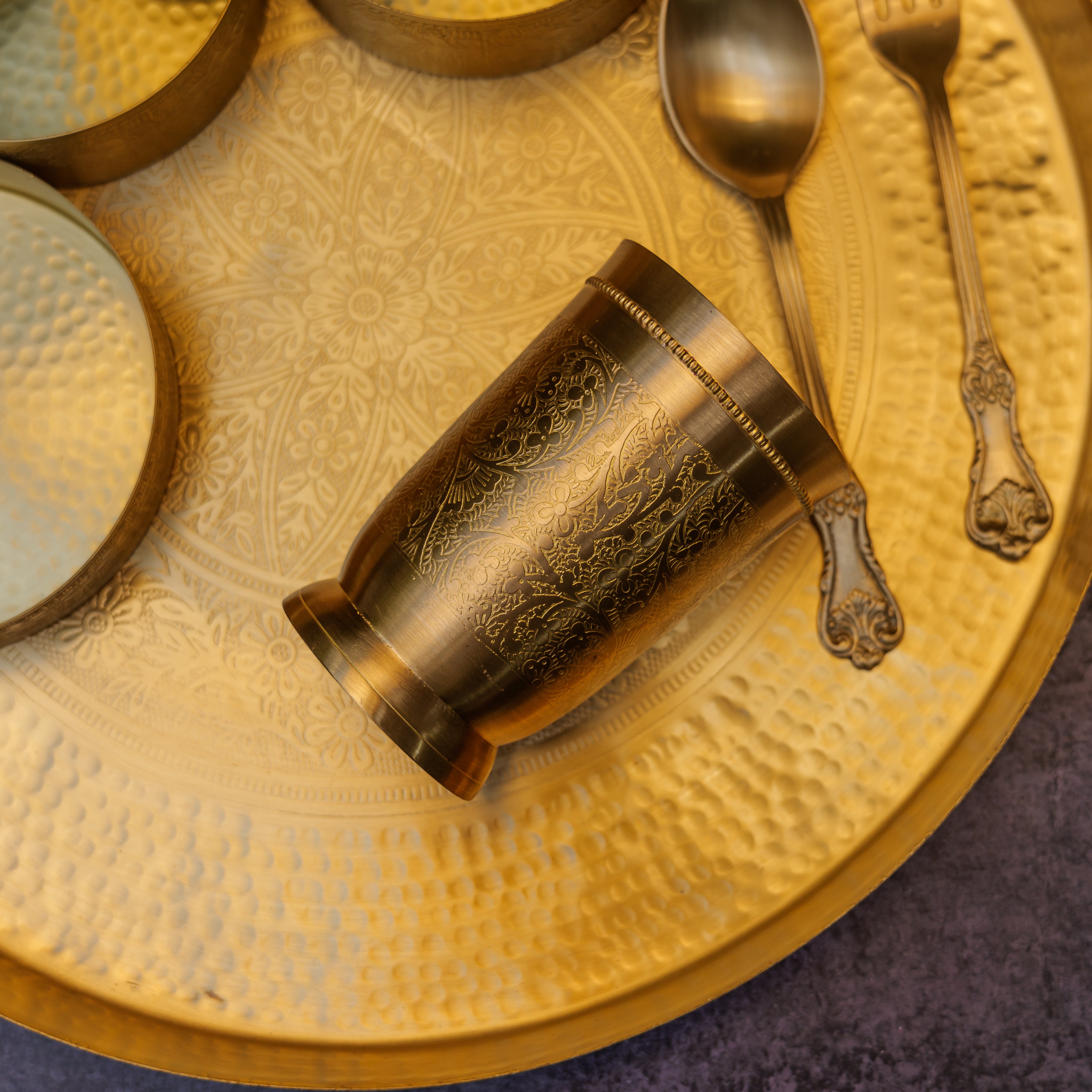Ambi Pure Brass Inlay Design Exquisite Thali Set of 7