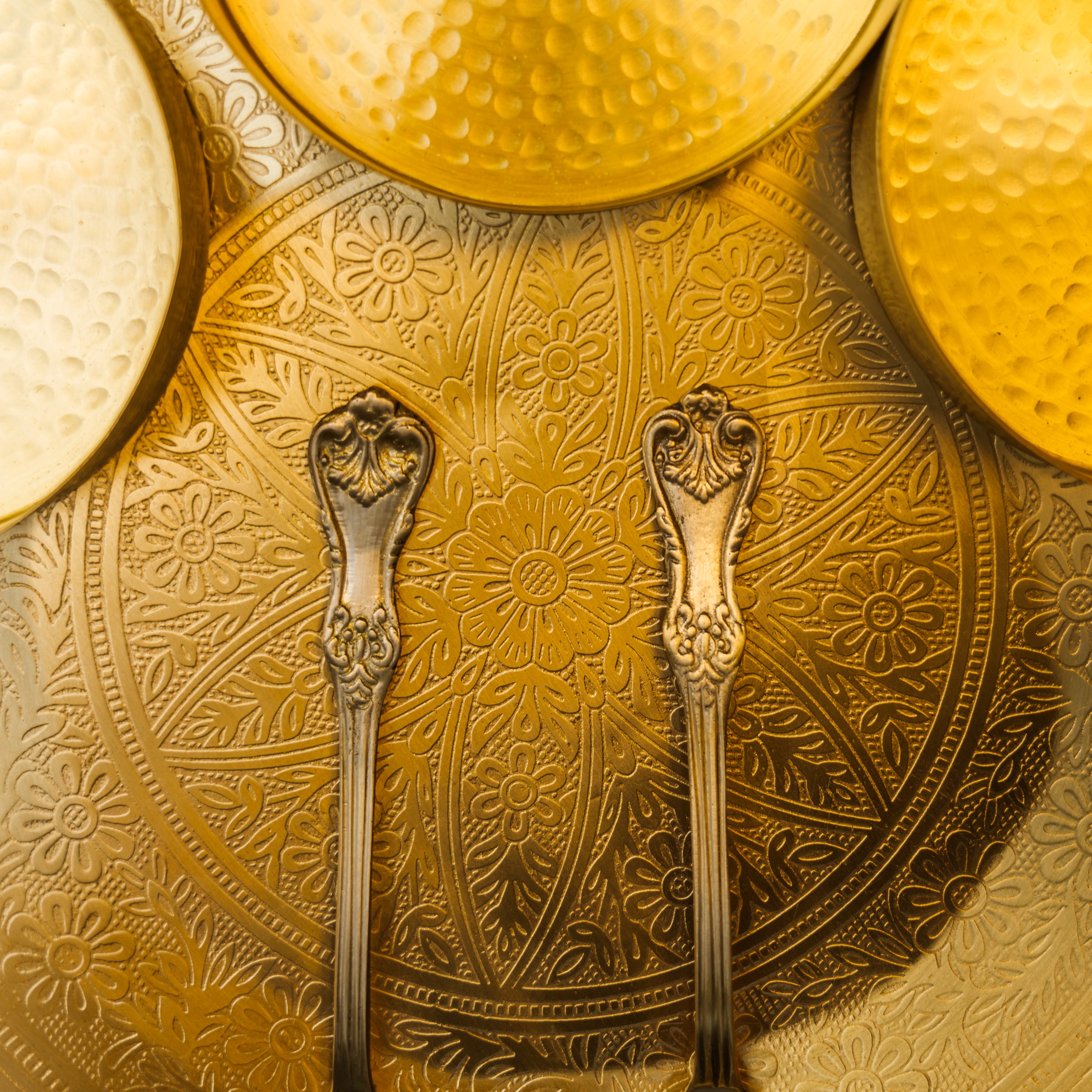 Ambi Pure Brass Inlay Design Exquisite Thali Set of 7