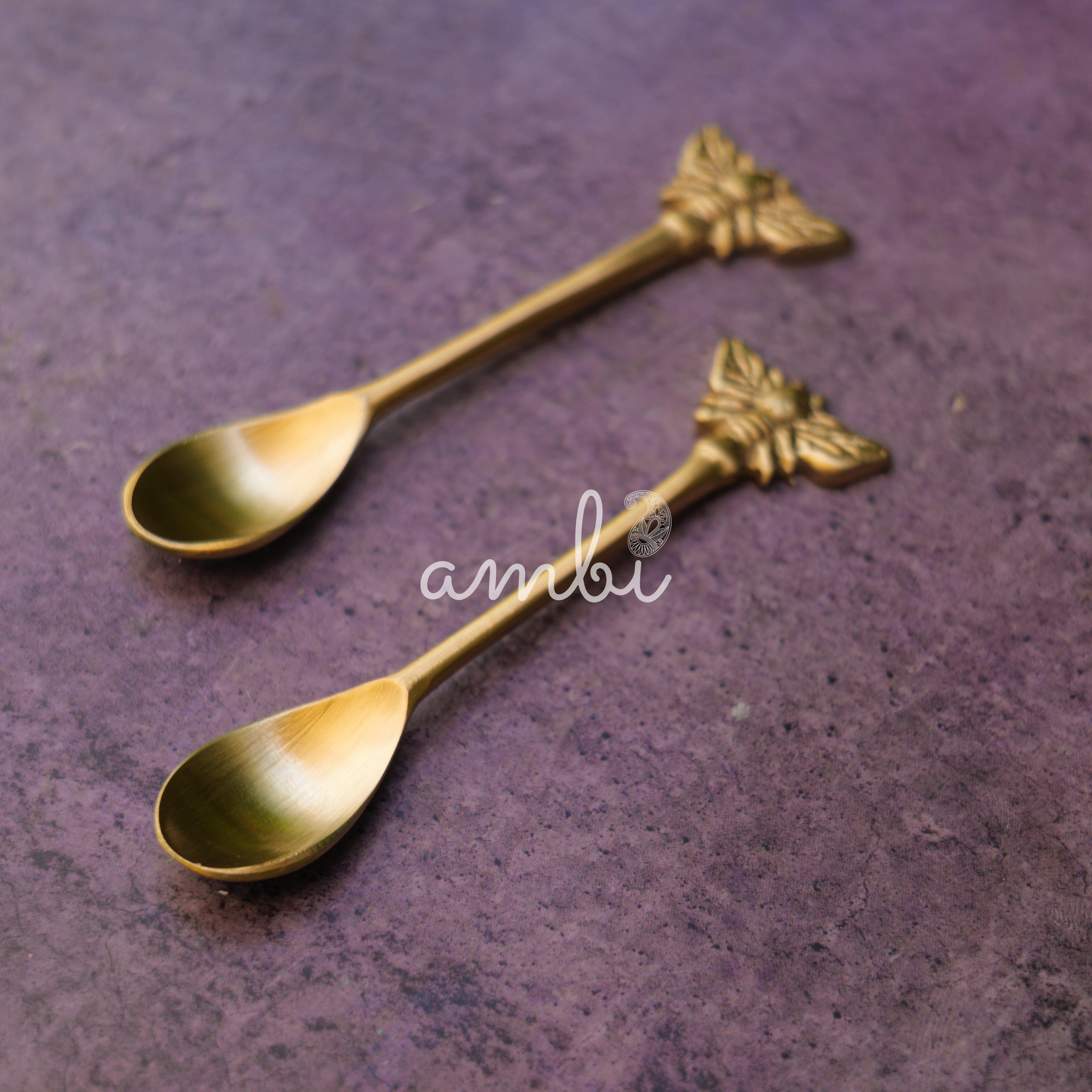 Ambi Pure Brass Butterfly Head Small Spoon - Set of 2