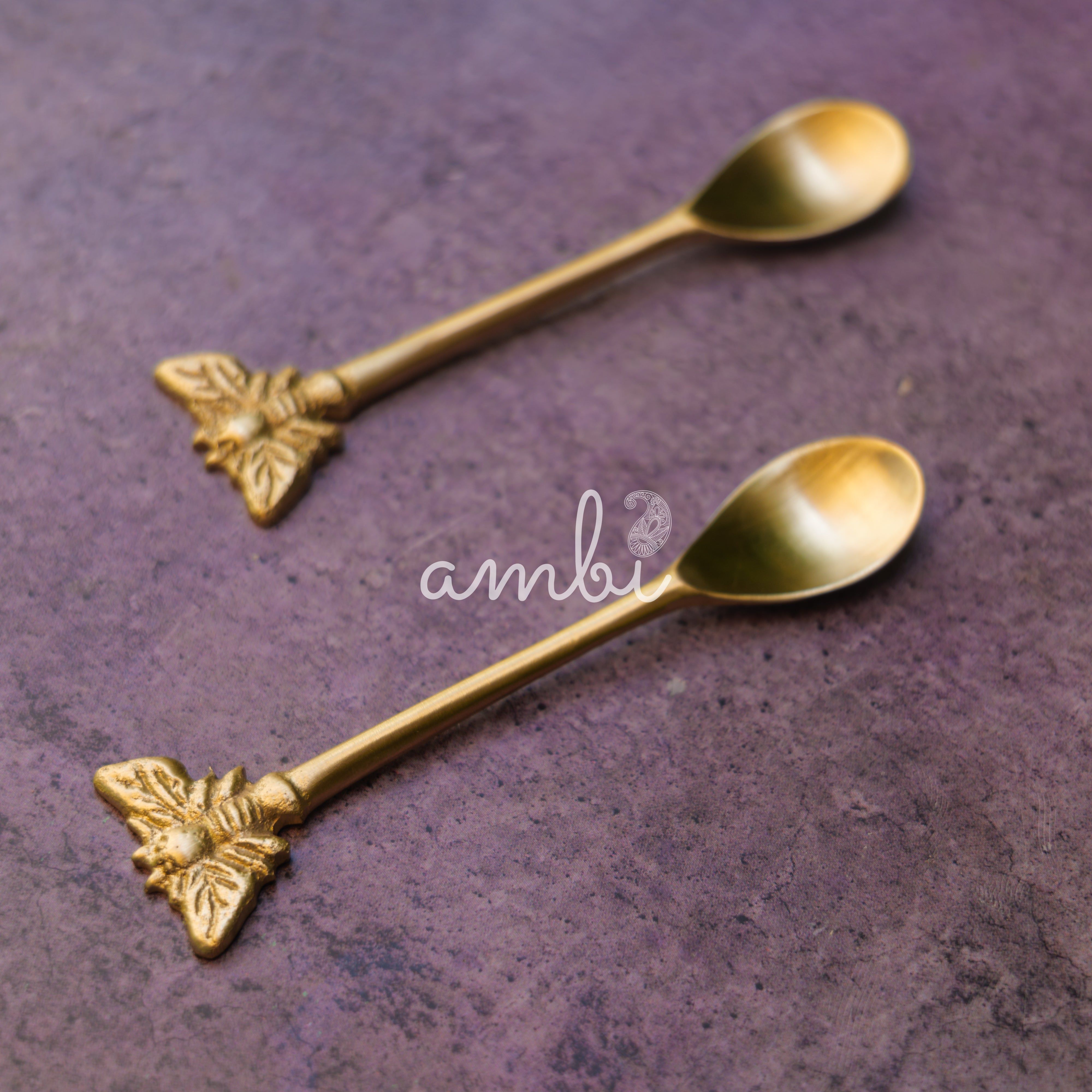 Ambi Pure Brass Butterfly Head Small Spoon - Set of 2