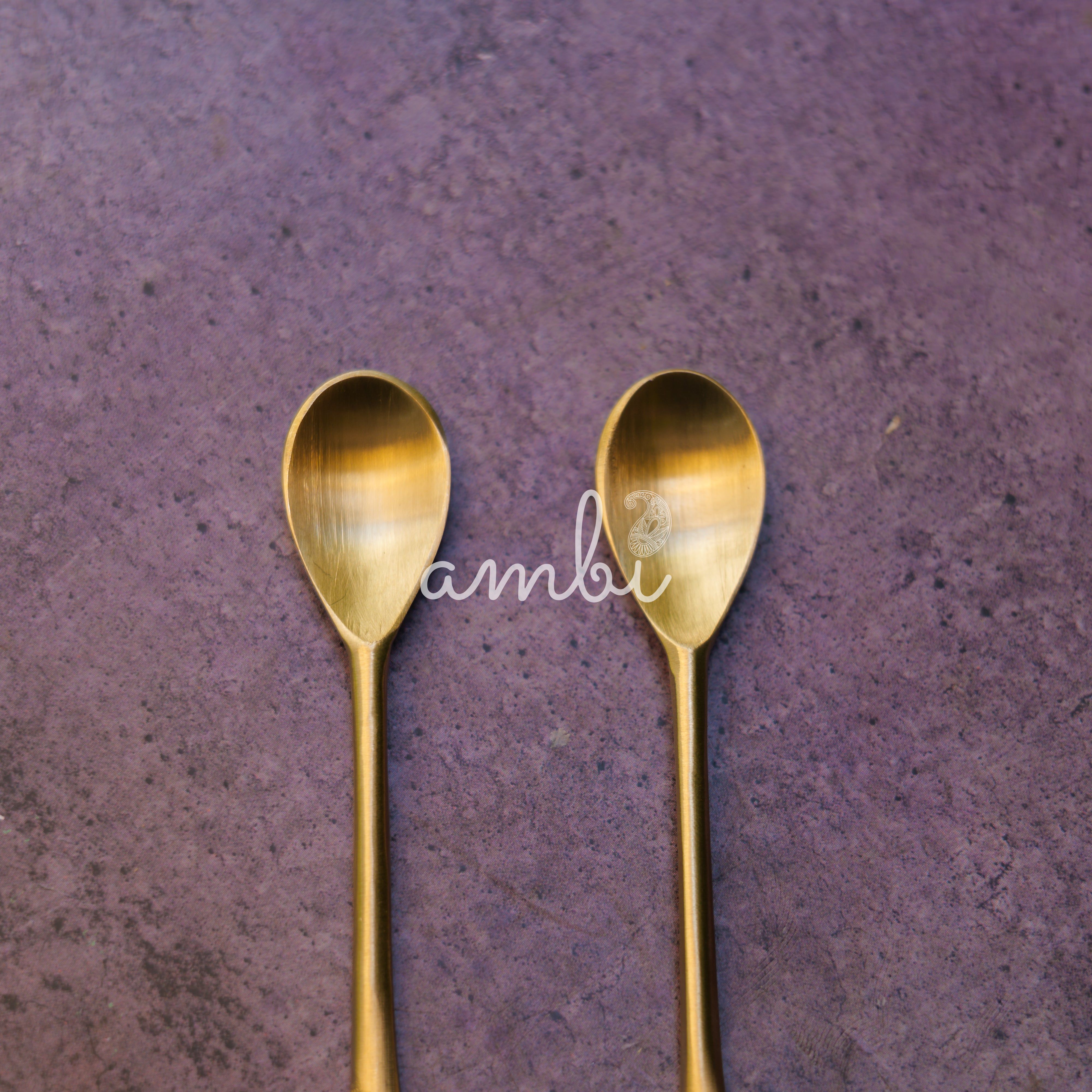 Ambi Pure Brass Butterfly Head Small Spoon - Set of 2