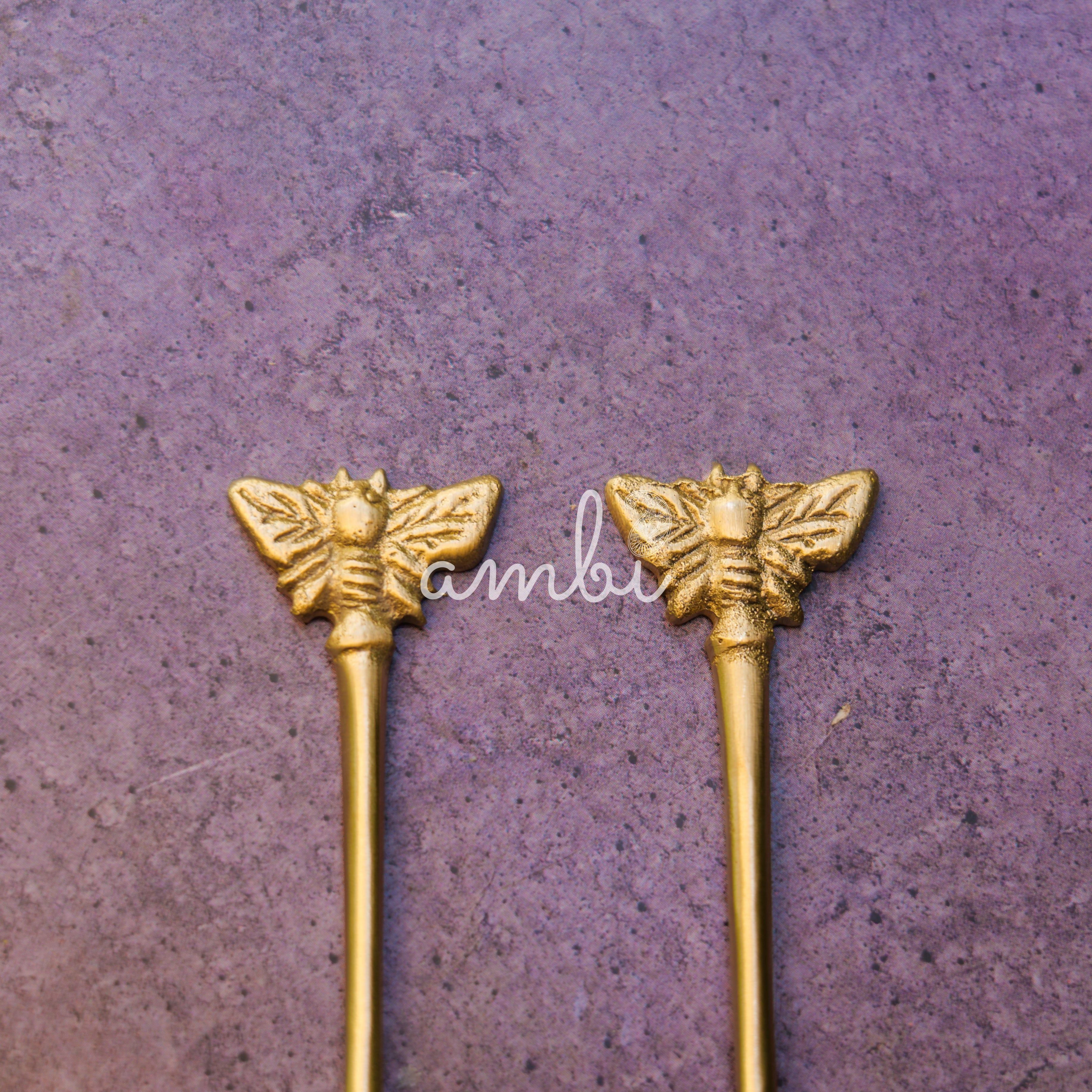Ambi Pure Brass Butterfly Head Small Spoon - Set of 2