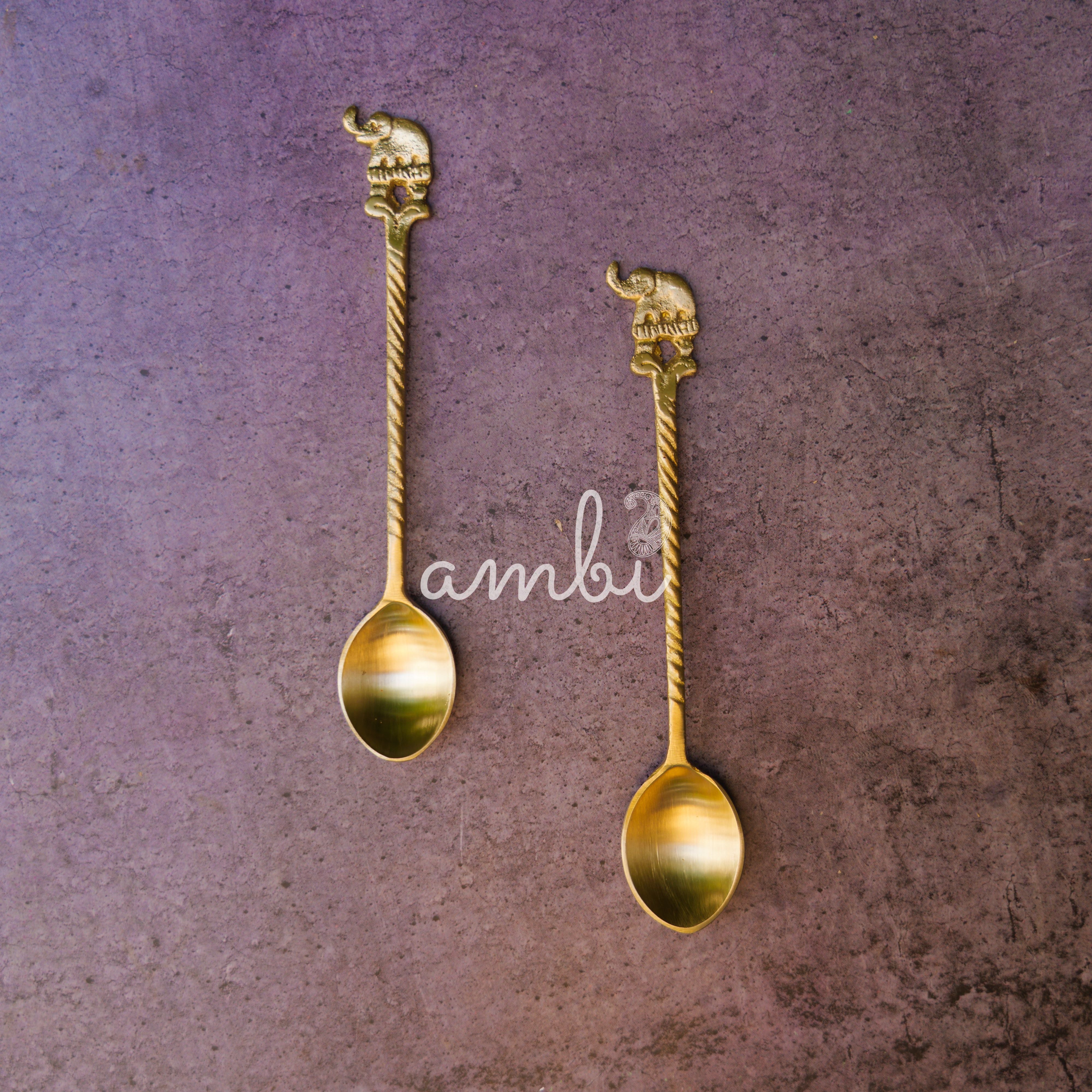 Ambi Pure Brass Elephant Head Small Spoon - Set of 2