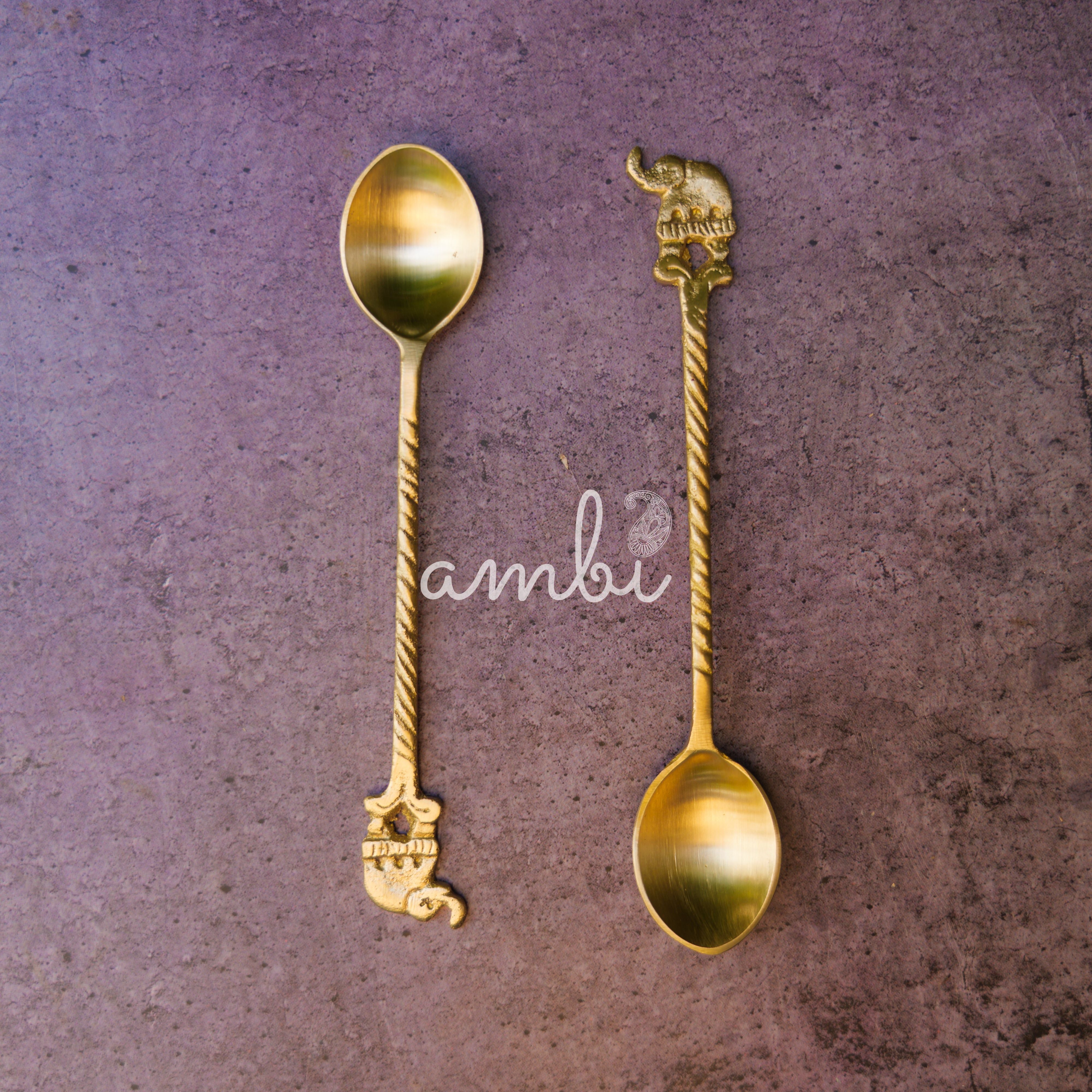 Ambi Pure Brass Elephant Head Small Spoon - Set of 2