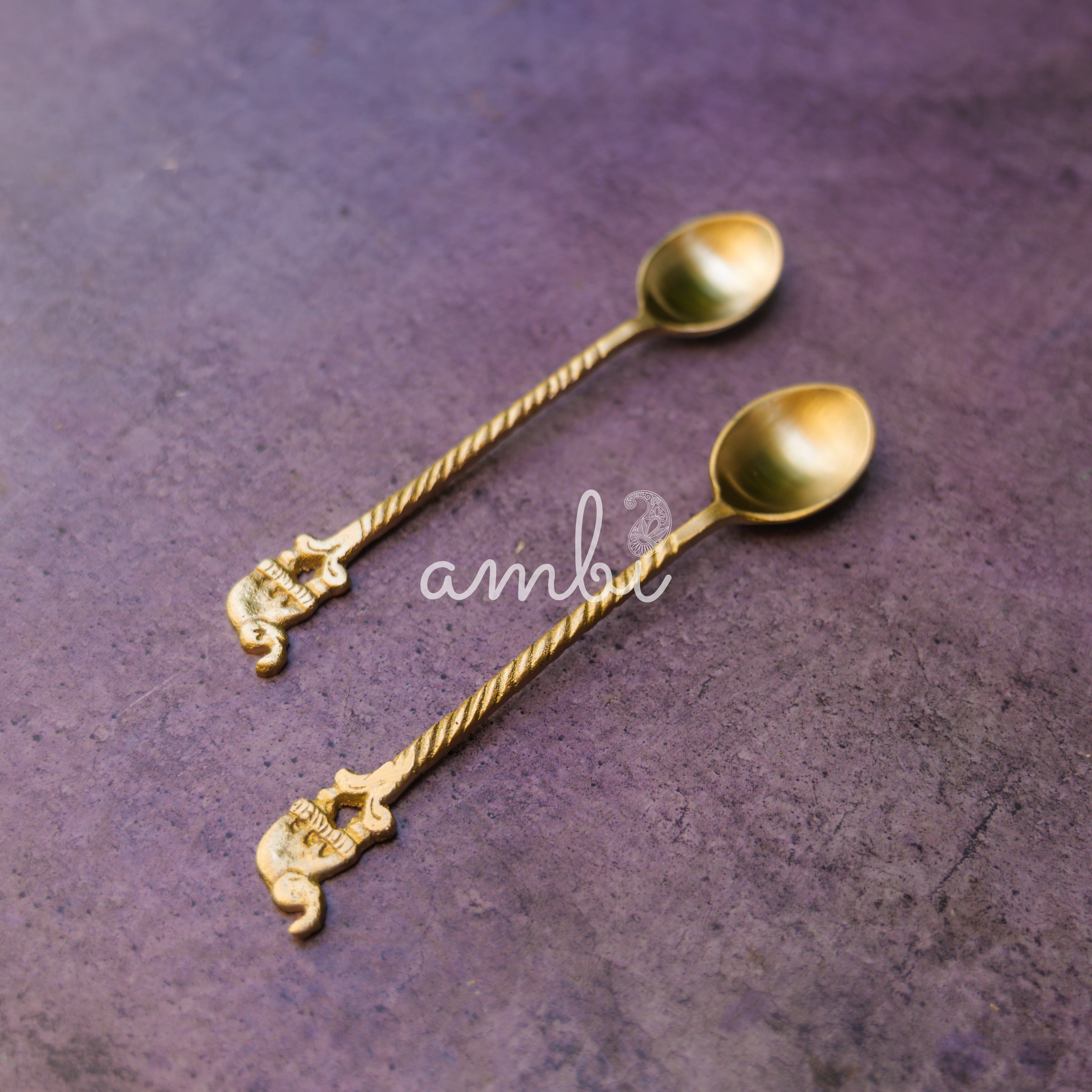 Ambi Pure Brass Elephant Head Small Spoon - Set of 2