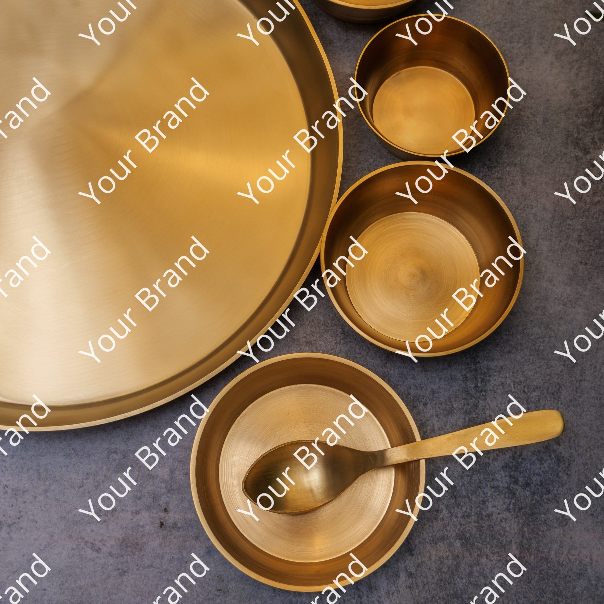 Ambi Pure Brass Fluid Grace' Ethnic Thali Set of 7 - Heavy Make