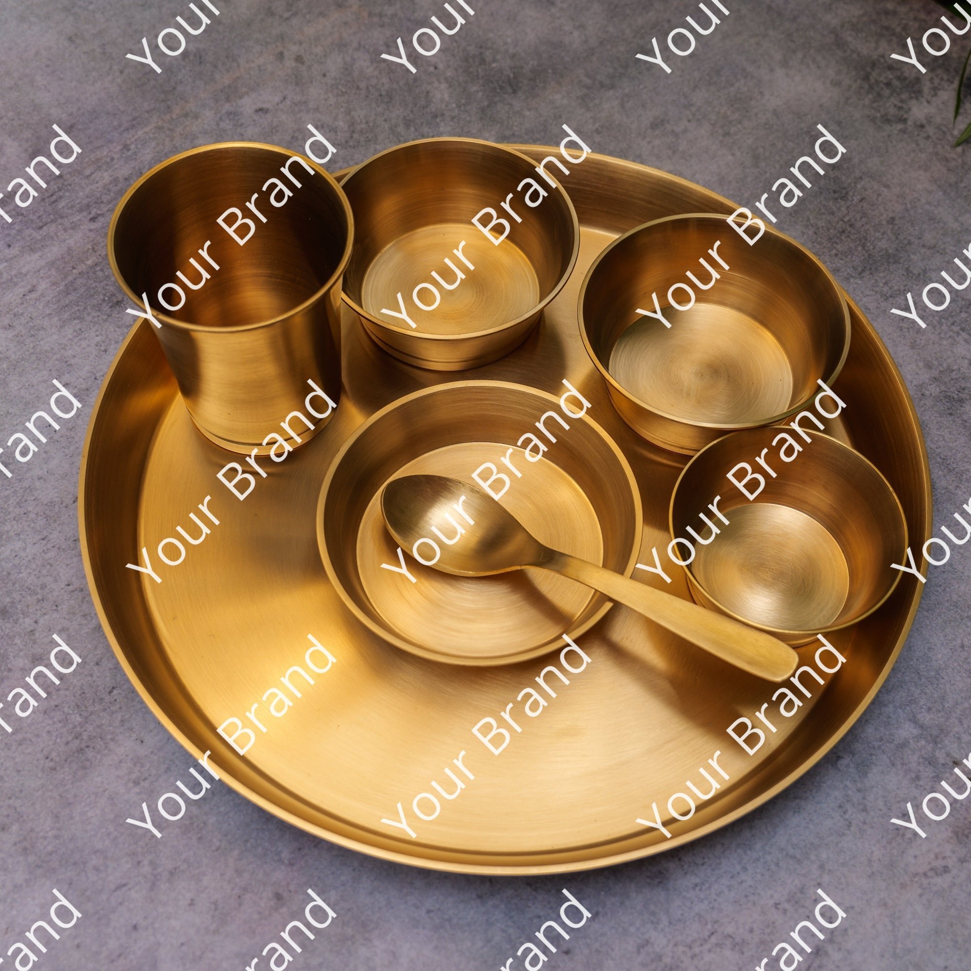 Ambi Pure Brass Fluid Grace' Ethnic Thali Set of 7 - Heavy Make