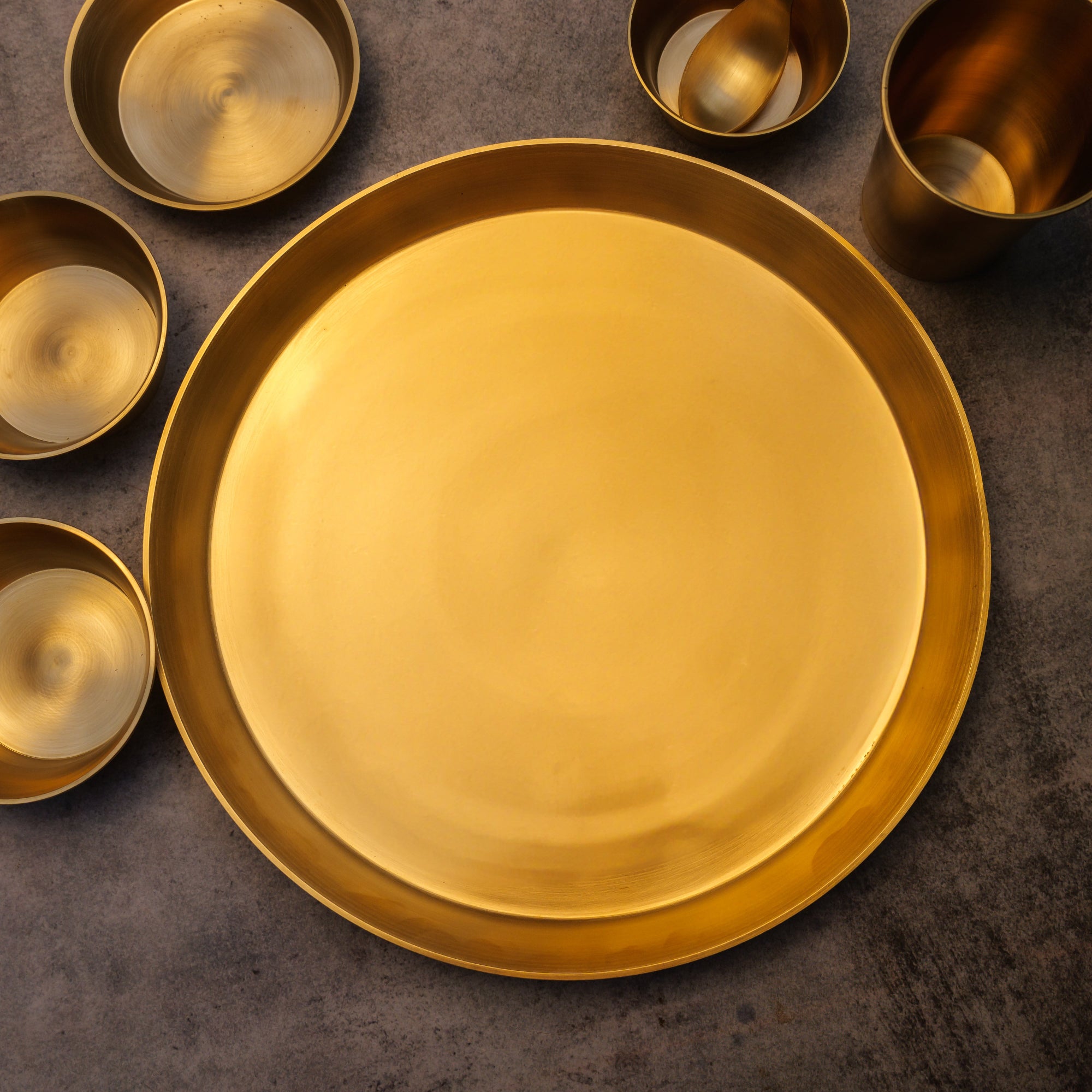 Ambi Pure 100% Lead Free Kansa ' Fluid Grace' Ethnic Thali Set of 7 - Heavy Make