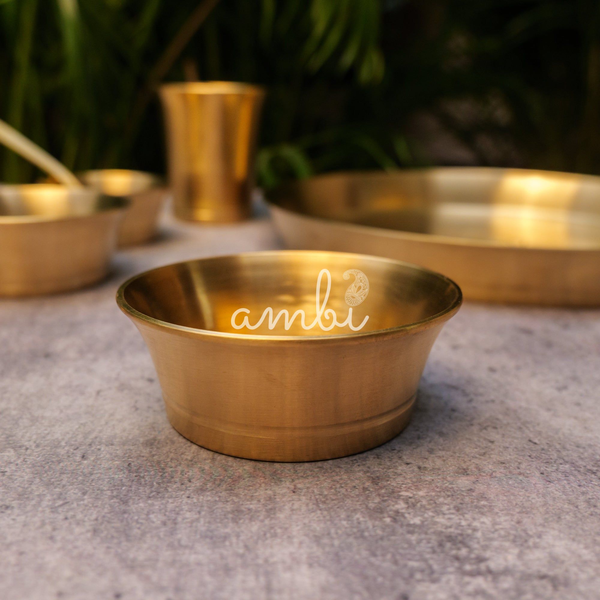 Ambi Pure Brass Fluid Grace' Ethnic Thali Set of 7 - Heavy Make