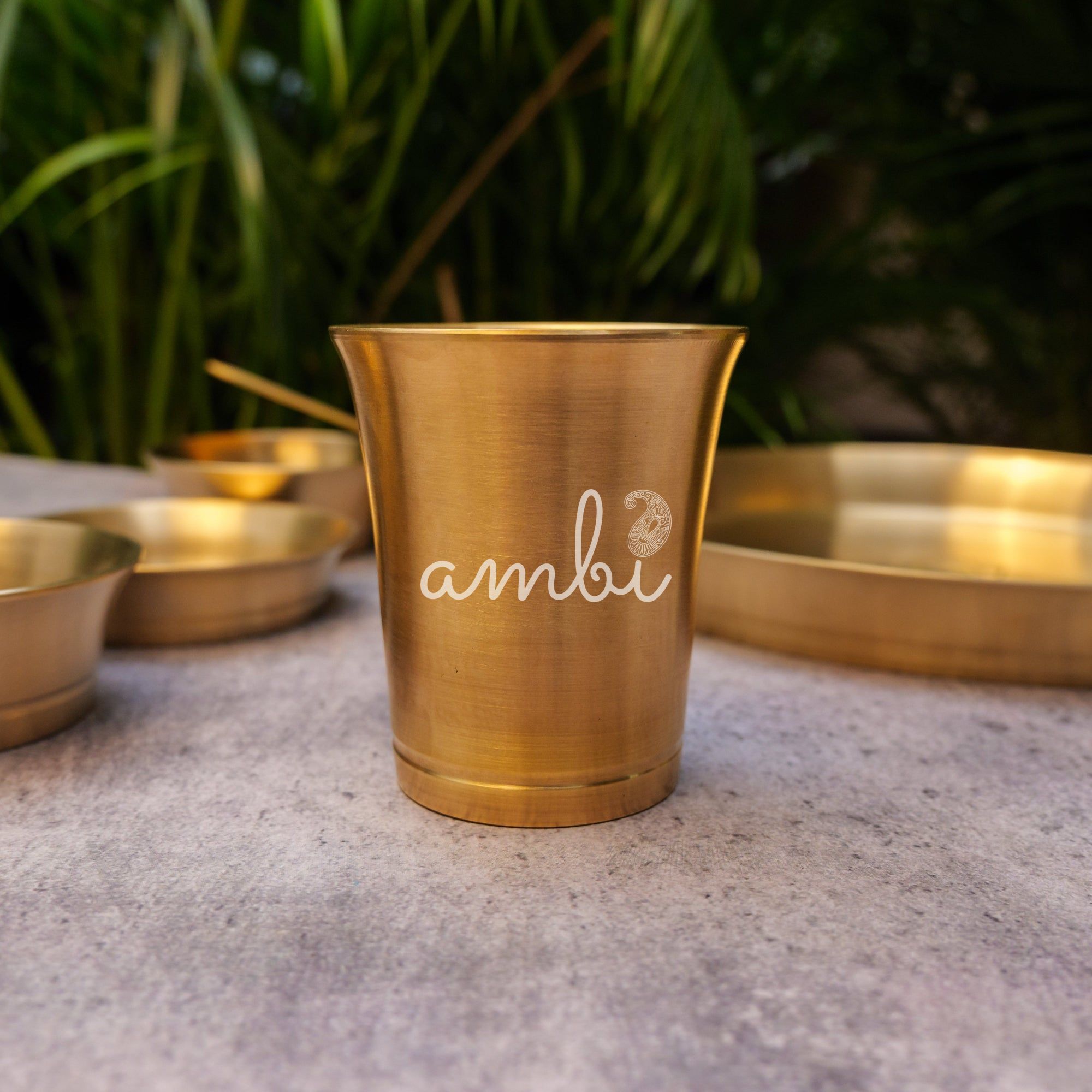 Ambi Pure Brass Fluid Grace' Ethnic Thali Set of 7 - Heavy Make