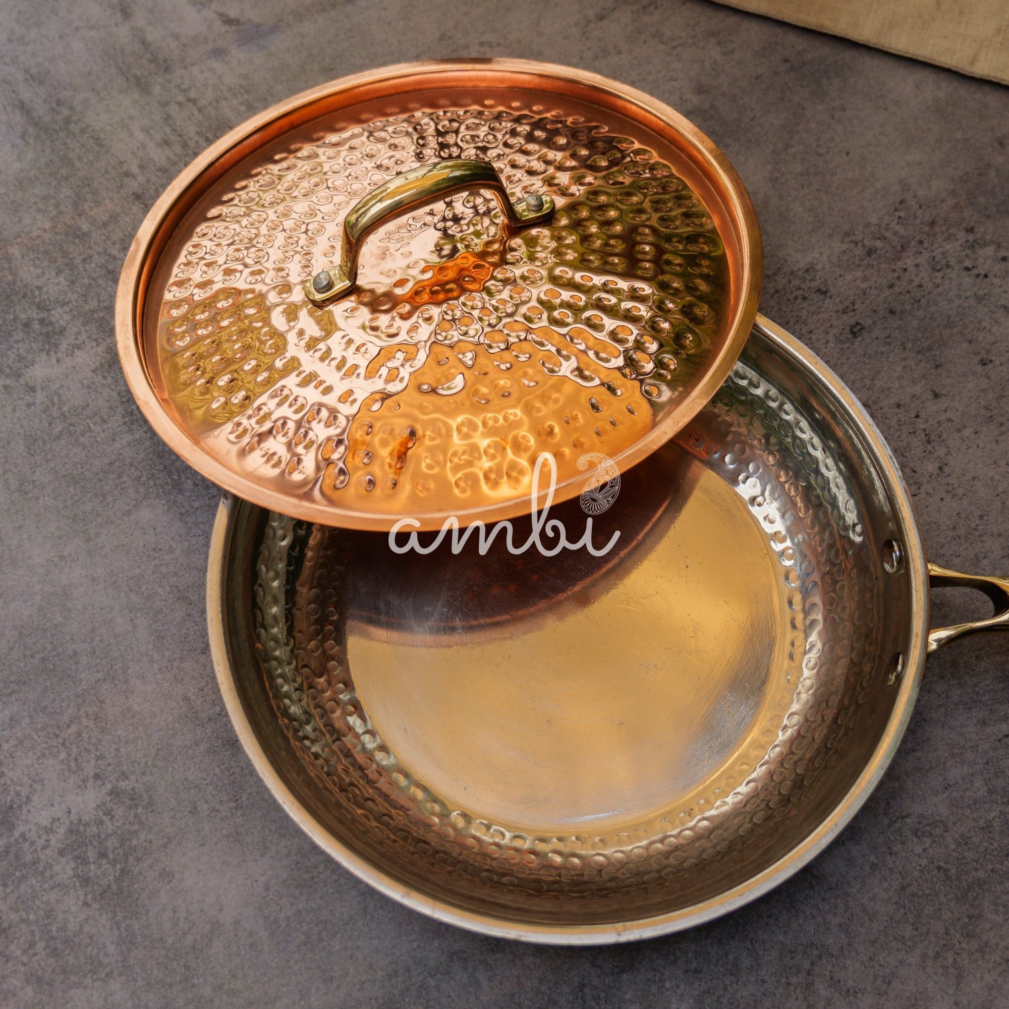 Ambi Pure Brass Copper Coated Hammered Fry Pan
