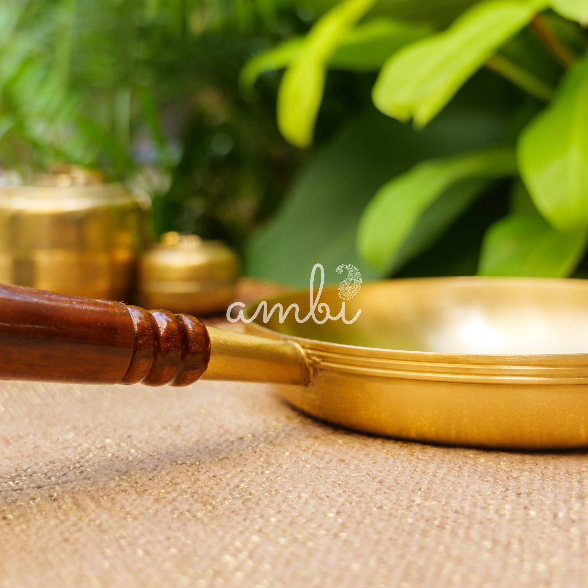 Ambi Exquisite Brass Fry Pan with Wooden handle - 8 Inches Diameter