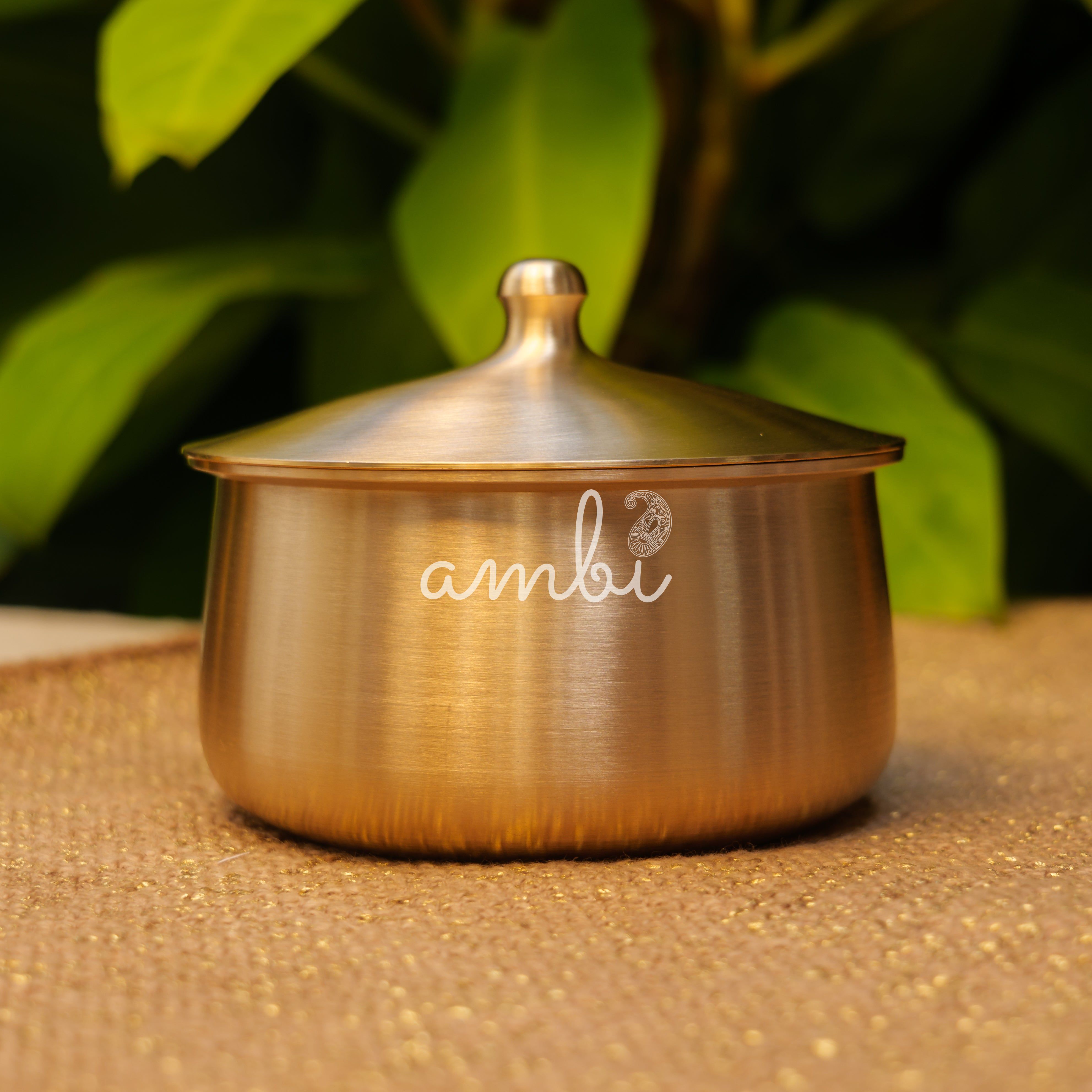 Very Vogue Pure 100% Lead Free Kansa Serving Bowl Handi with Serving Spoon - Size Small - 600 ML