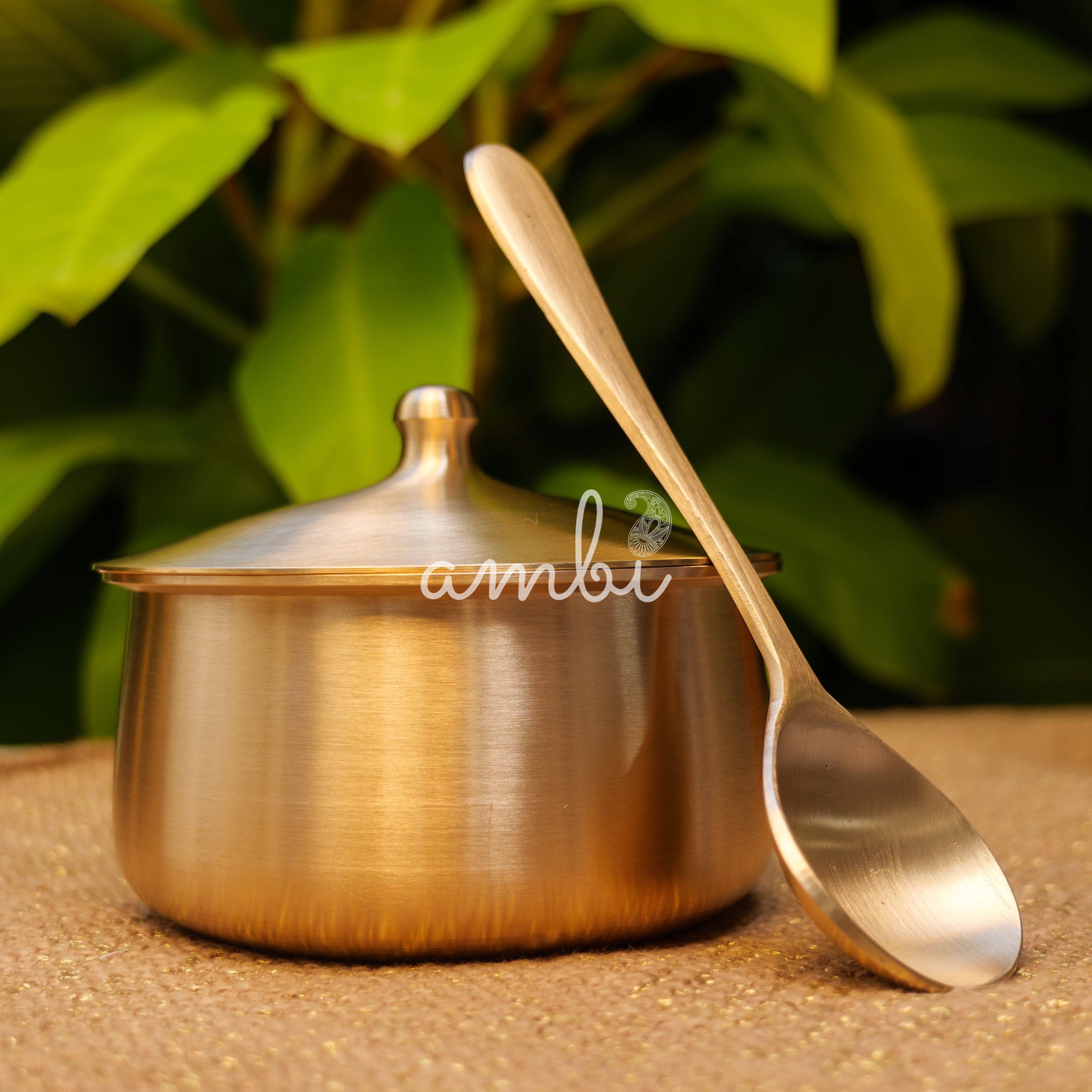 Very Vogue Pure 100% Lead Free Kansa Serving Bowl Handi with Serving Spoon - Size Small - 600 ML