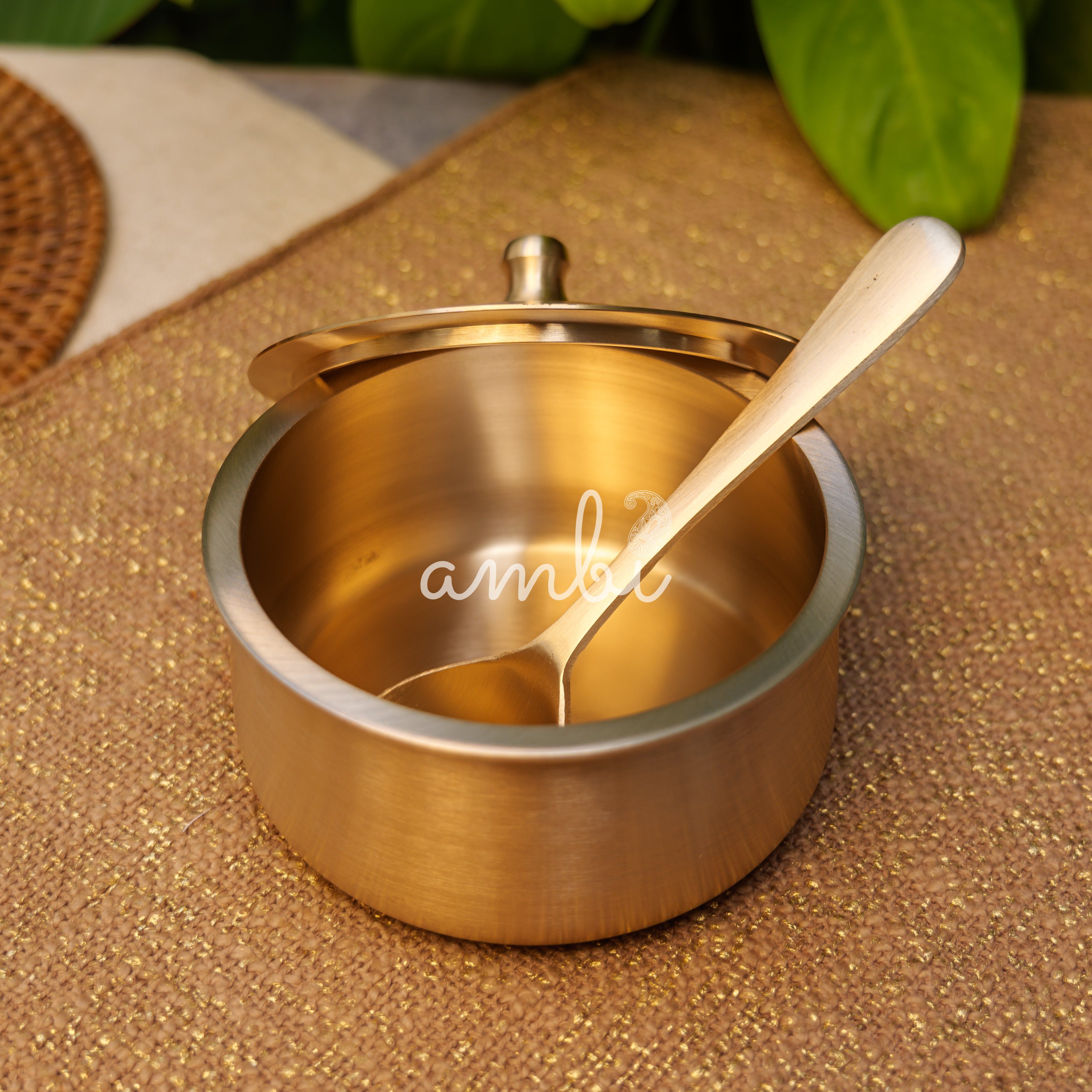 Very Vogue Pure 100% Lead Free Kansa Serving Bowl Handi with Serving Spoon - Size Small - 600 ML