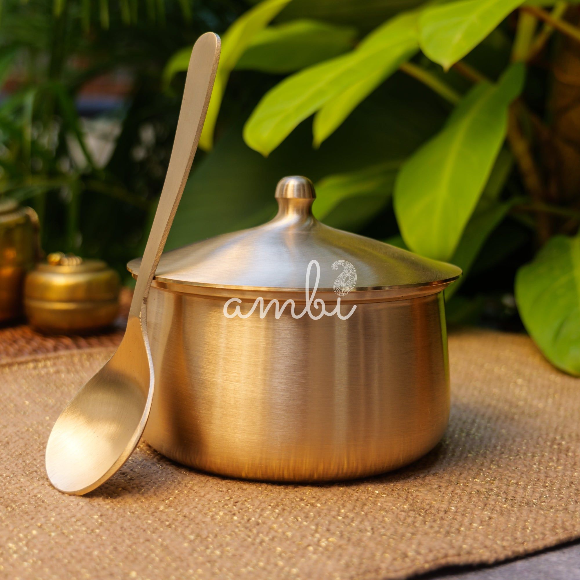 Very Vogue Pure 100% Lead Free Kansa Serving Bowl Handi with Serving Spoon - Size Medium- 1000 ML