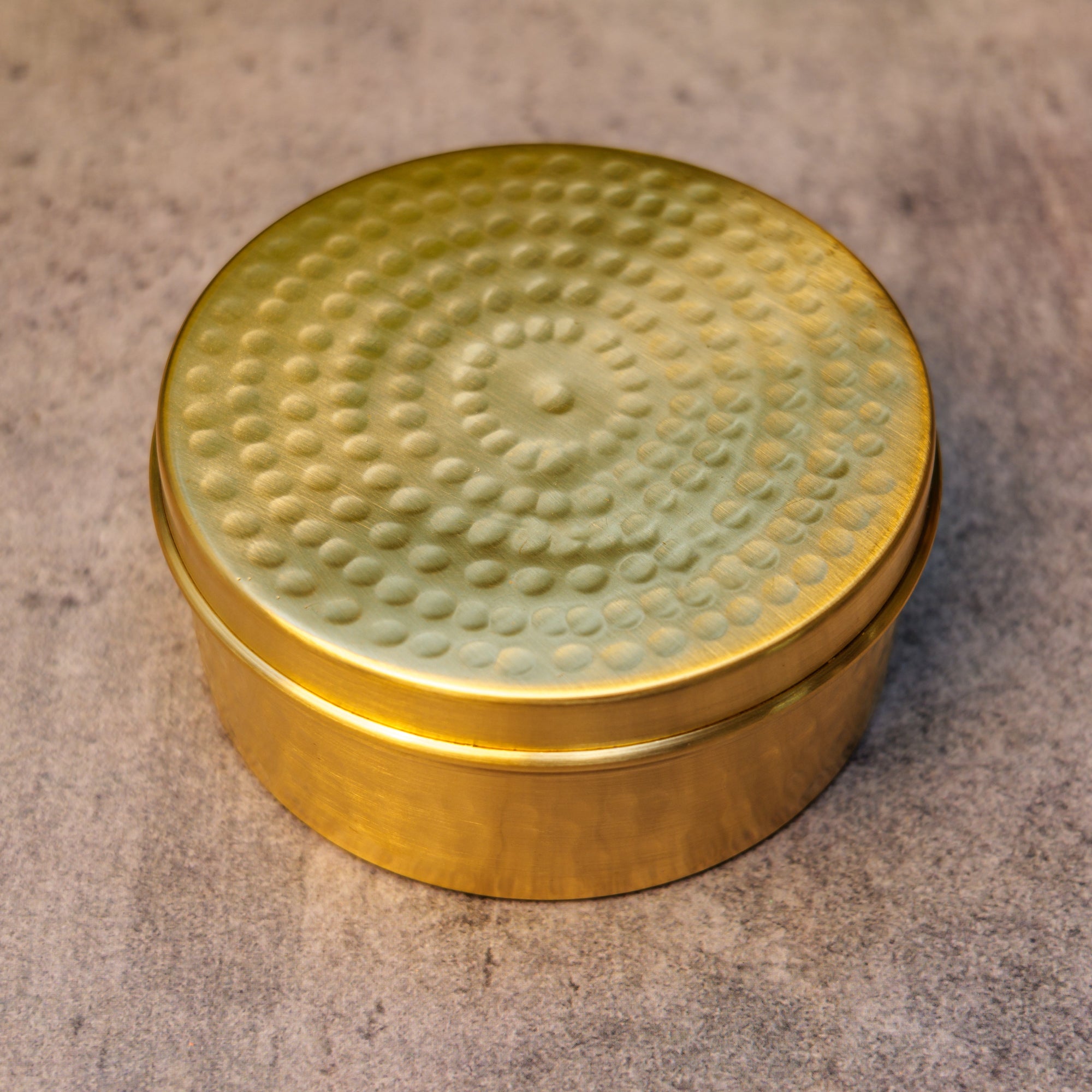 100% Brass Hammered Storage Boxes / Laddu Boxes - 5 inches diameter - 750 ML