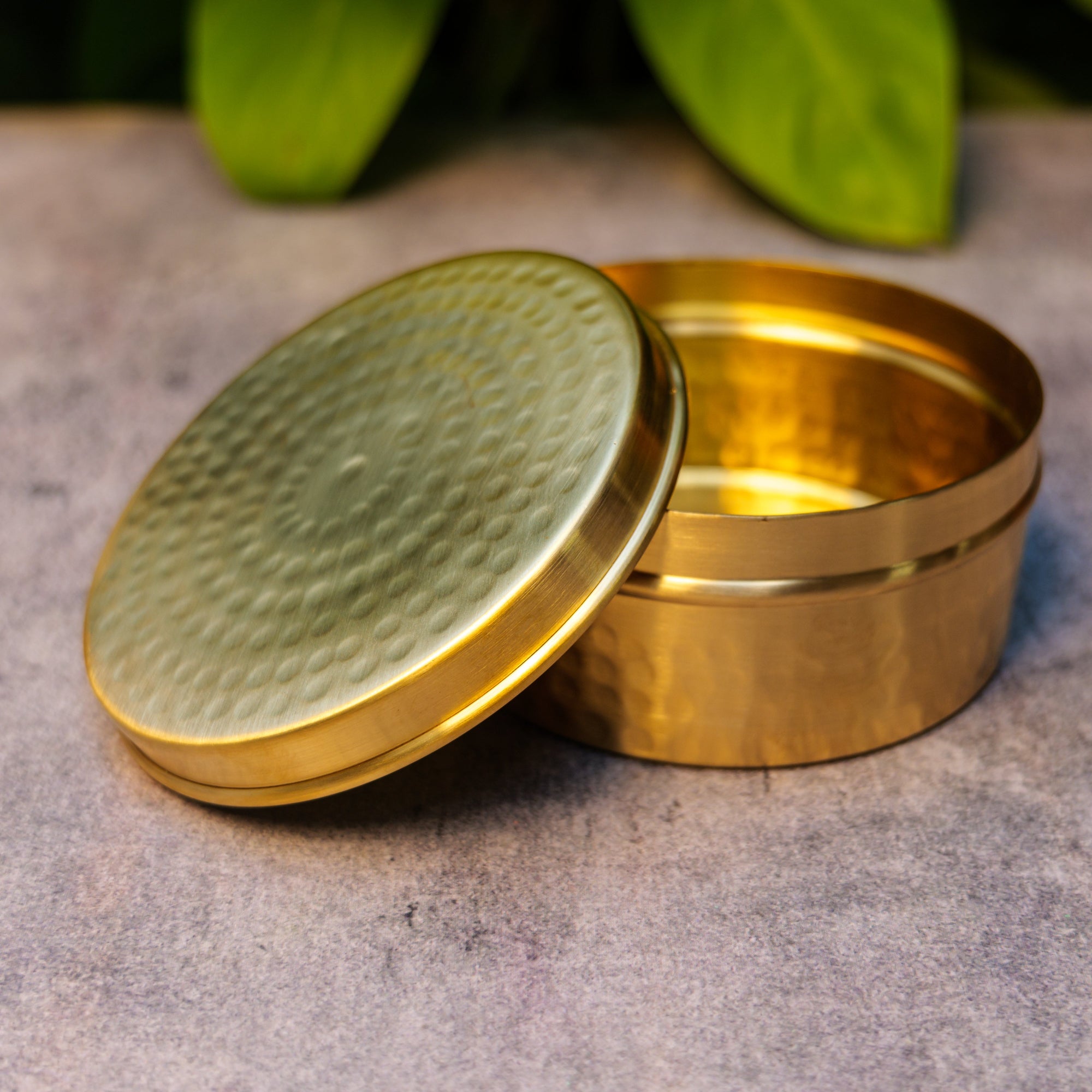 100% Brass Hammered Storage Boxes / Laddu Boxes - 5 inches diameter - 750 ML