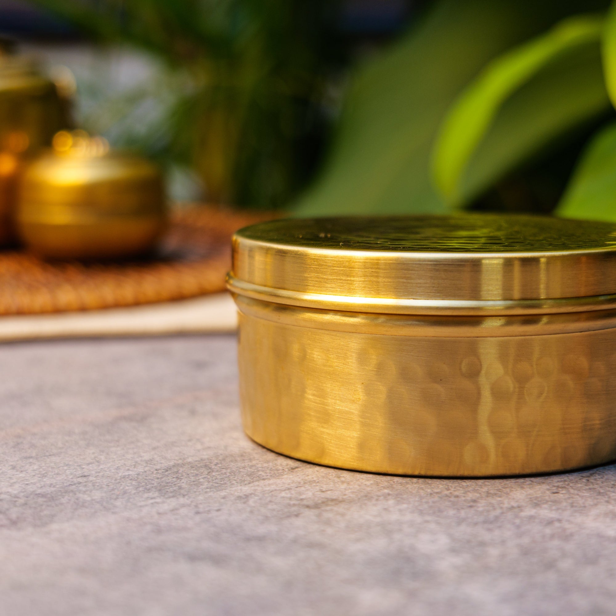 100% Brass Hammered Storage Boxes / Laddu Boxes - 5 inches diameter - 750 ML