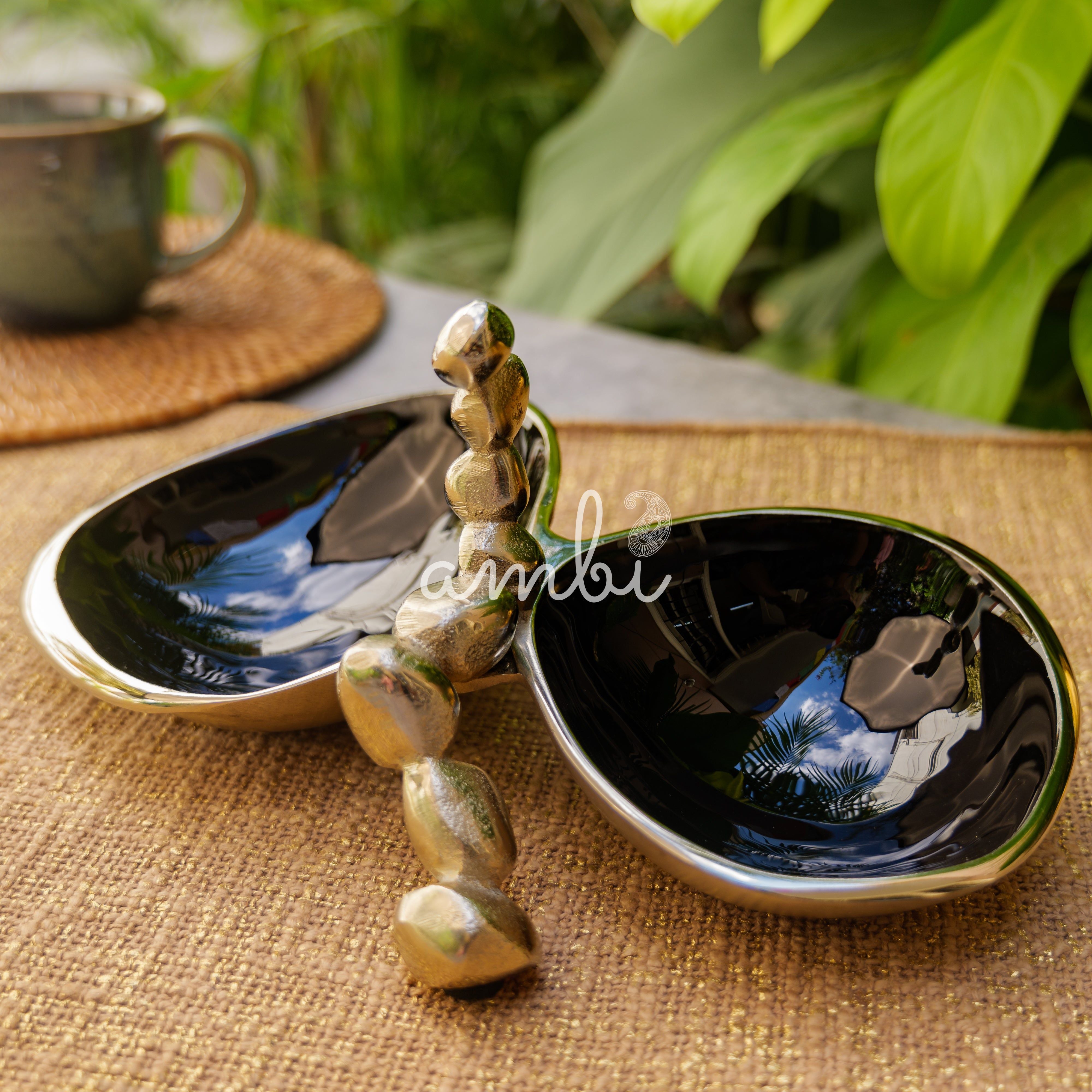 Pure Brass Silver Edge Nuts Bowl - 2 Bowls in a Single Piece