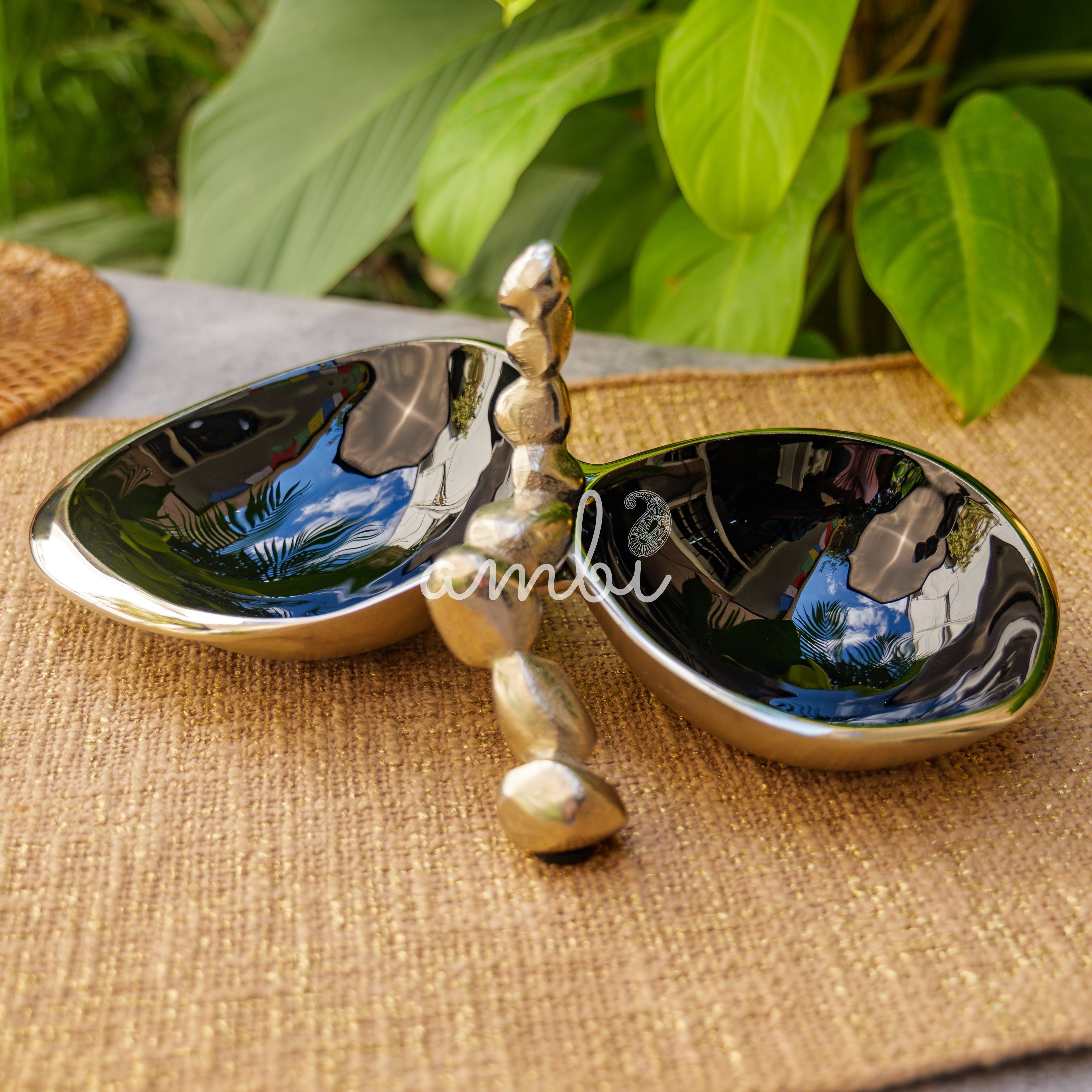 Pure Brass Silver Edge Nuts Bowl - 2 Bowls in a Single Piece