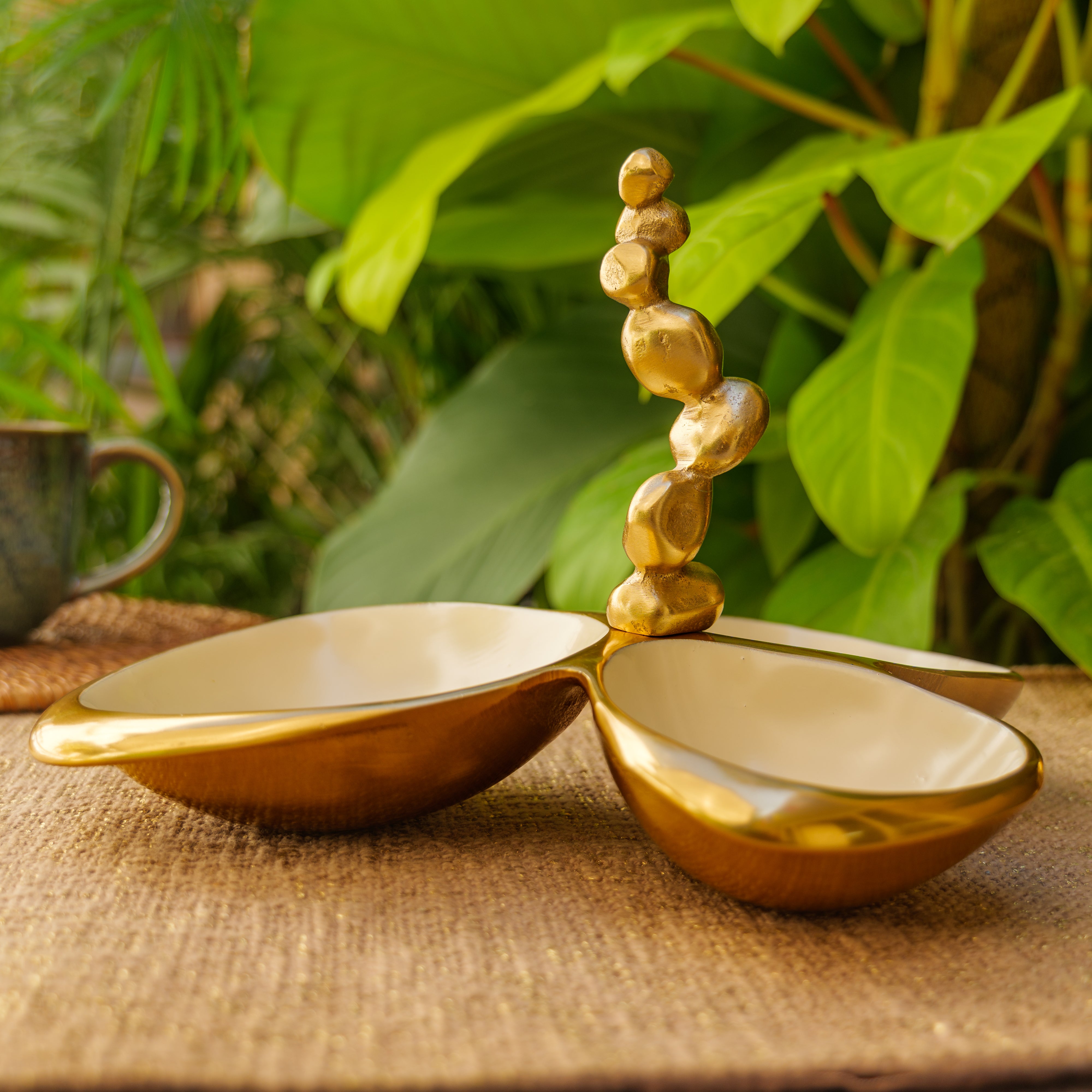 Pure Brass Gold Edge Nuts Bowls - 3 Bowls in a Single Piece