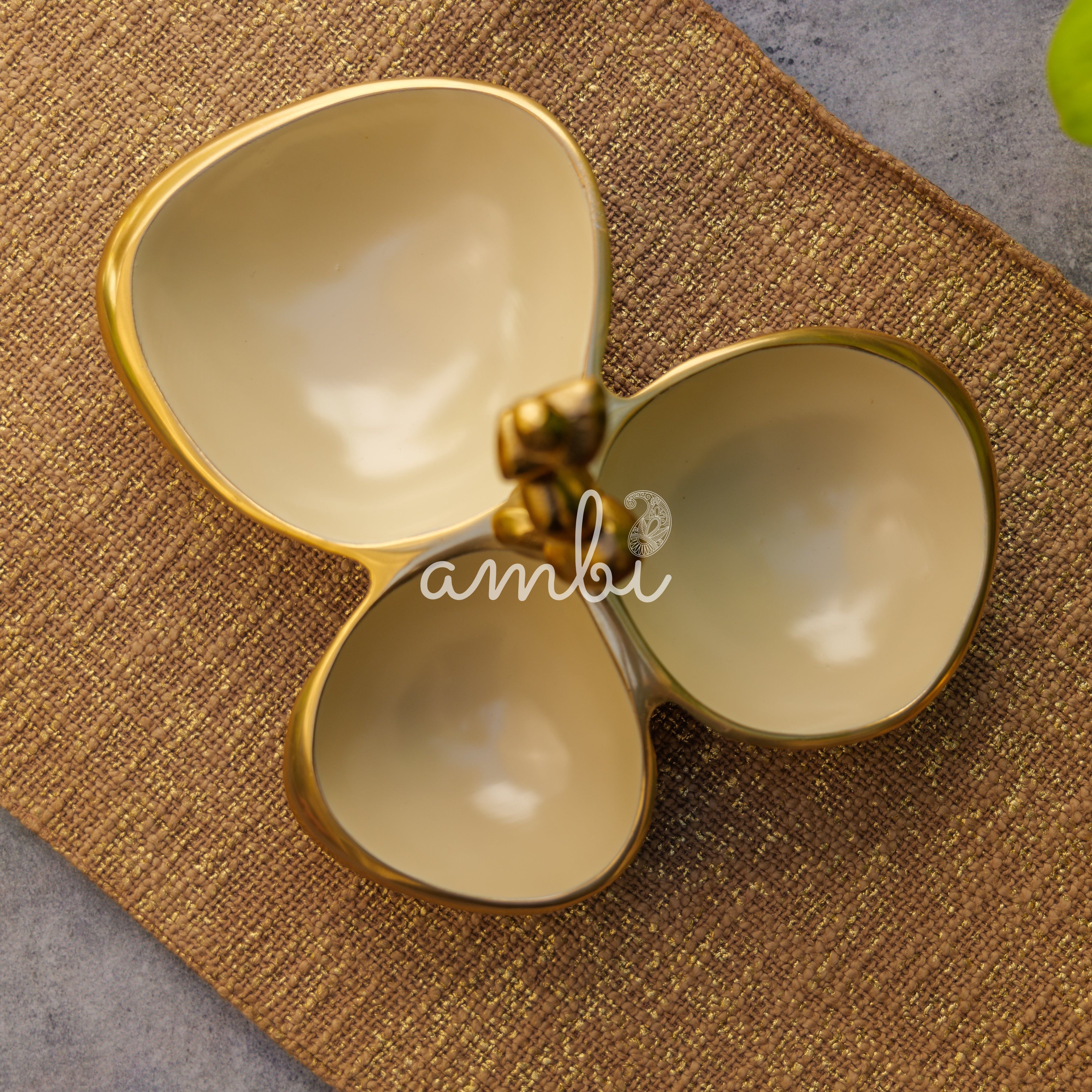 Pure Brass Gold Edge Nuts Bowls - 3 Bowls in a Single Piece