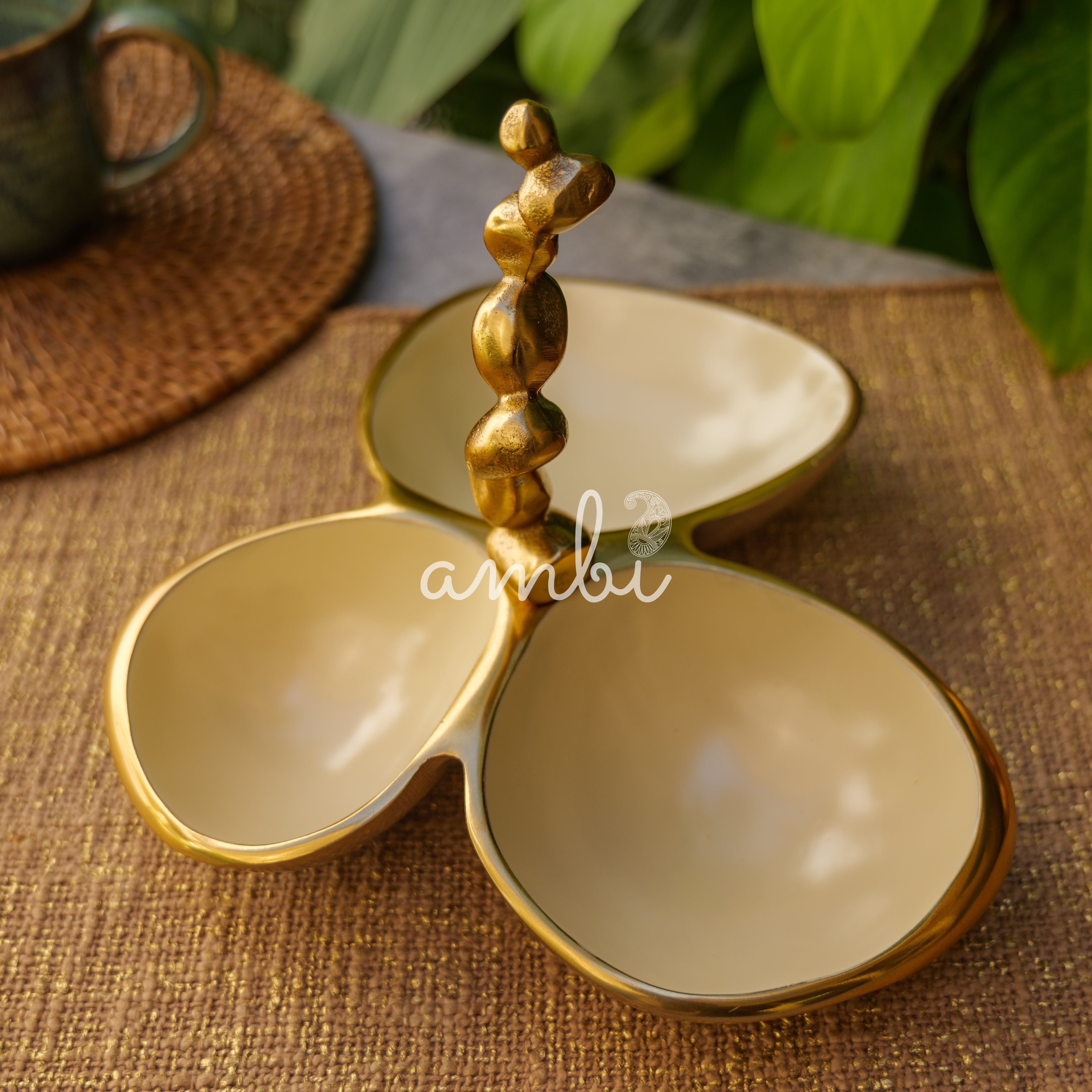 Pure Brass Gold Edge Nuts Bowls - 3 Bowls in a Single Piece