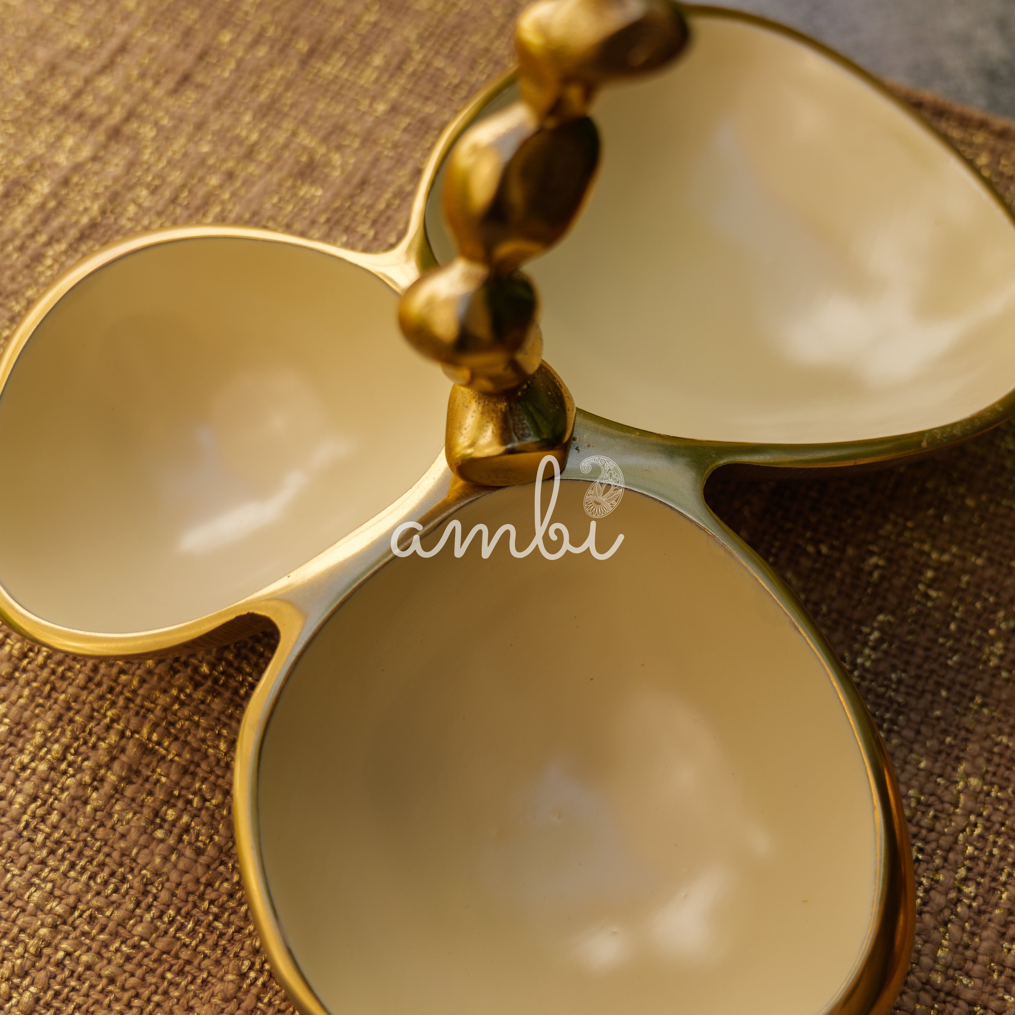 Pure Brass Gold Edge Nuts Bowls - 3 Bowls in a Single Piece