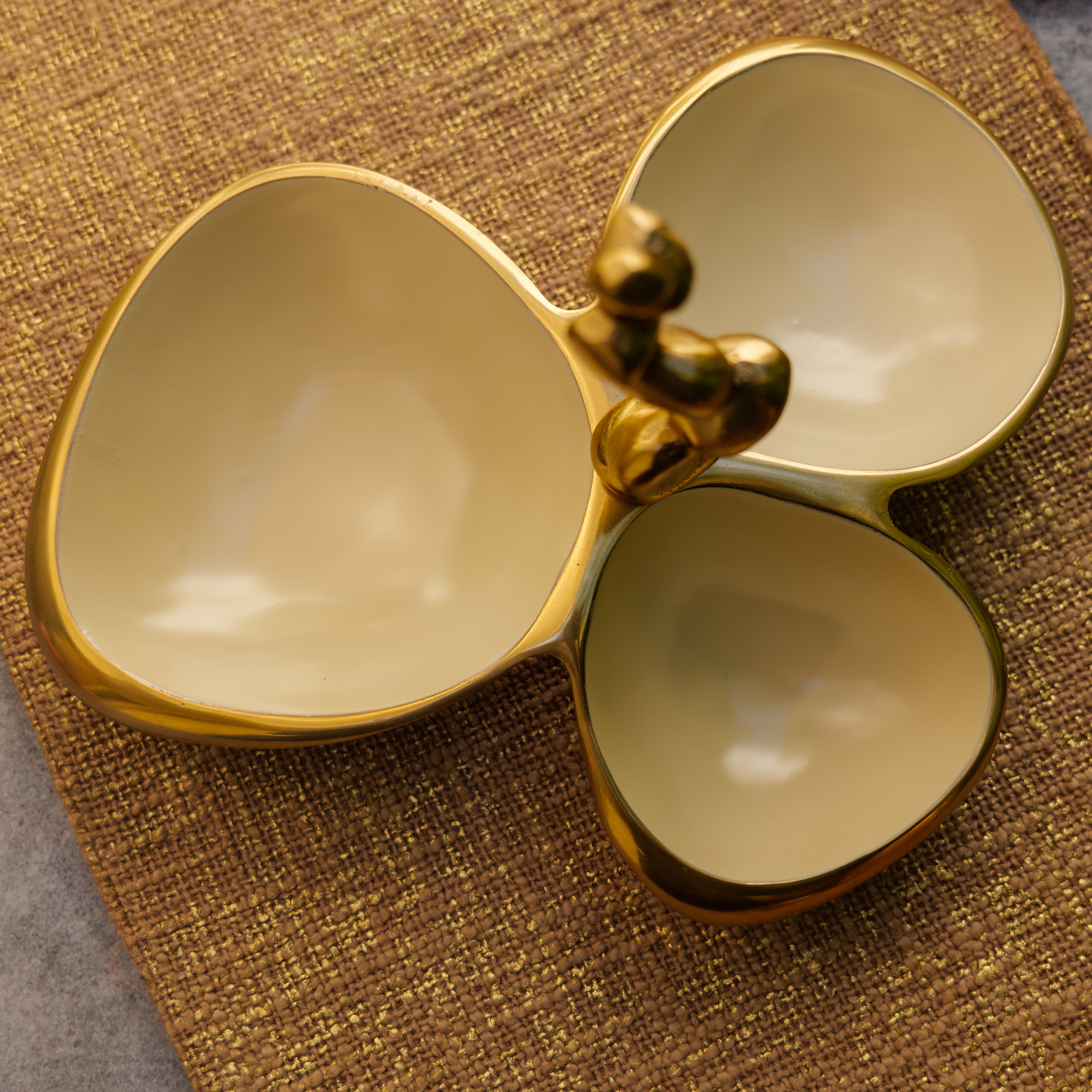 Pure Brass Gold Edge Nuts Bowls - 3 Bowls in a Single Piece
