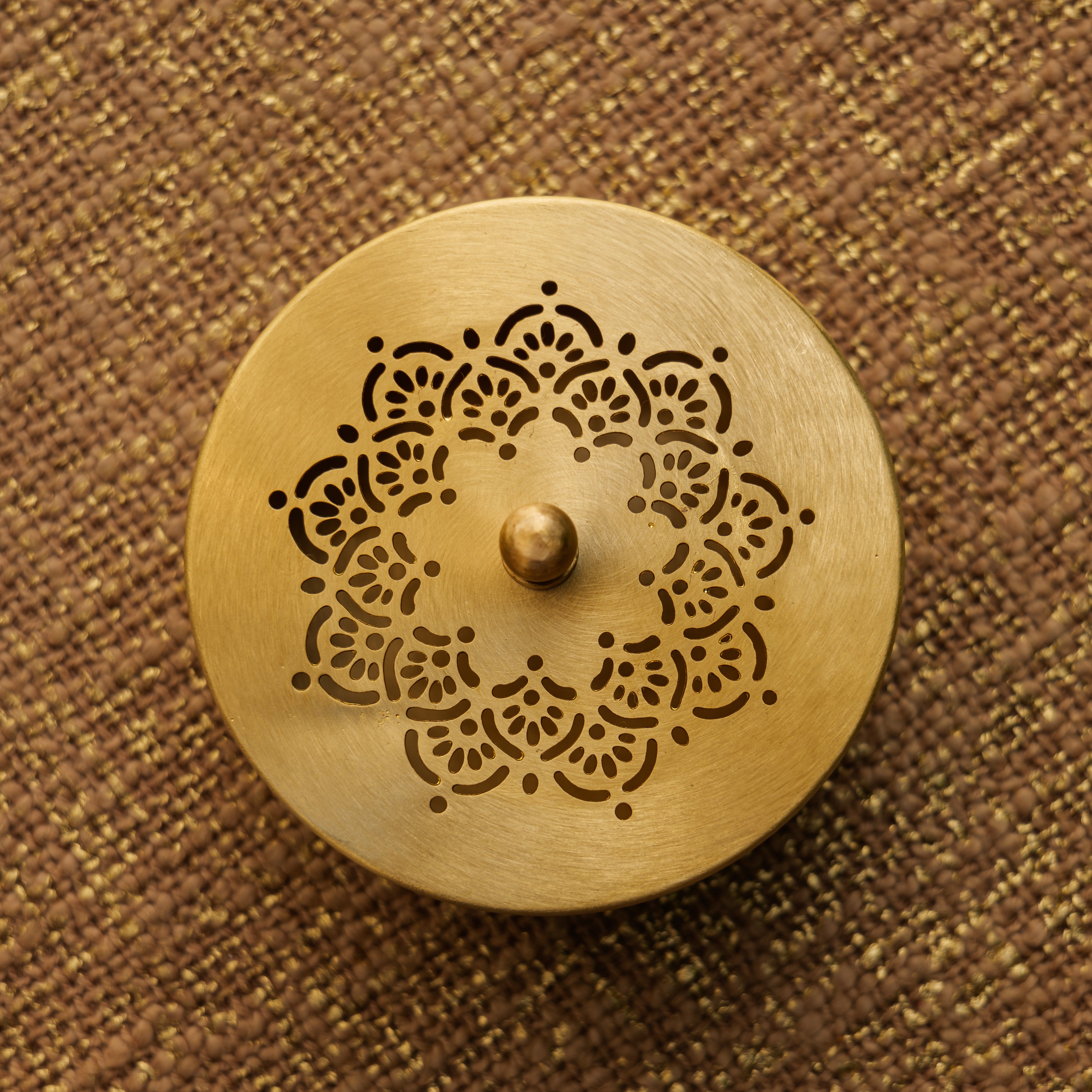 Brass Inlay Spice / Nut Storage Box - Star Design - 3.5 Inches Diameter