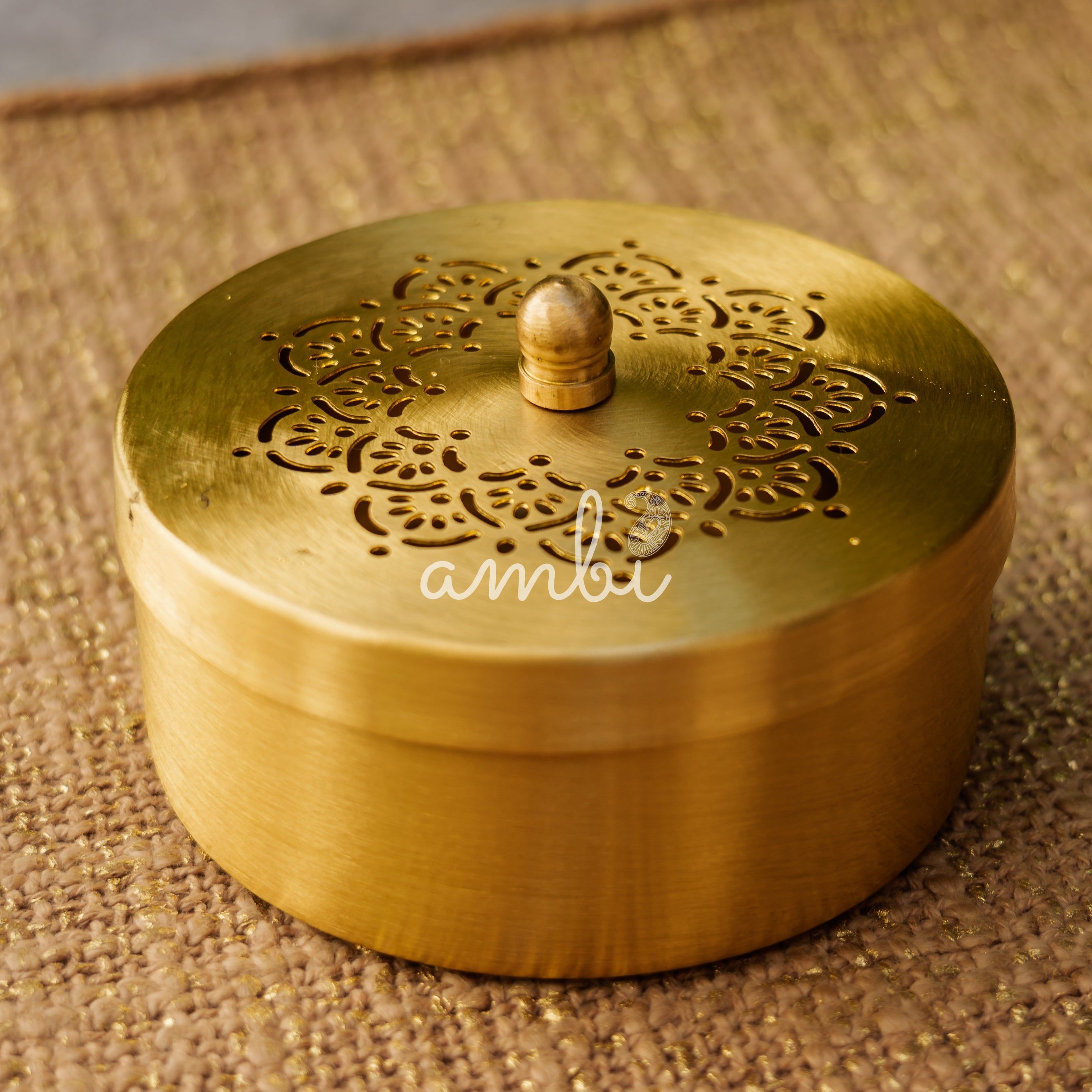 Brass Inlay Spice / Nut Storage Box - Star Design - 3.5 Inches Diameter