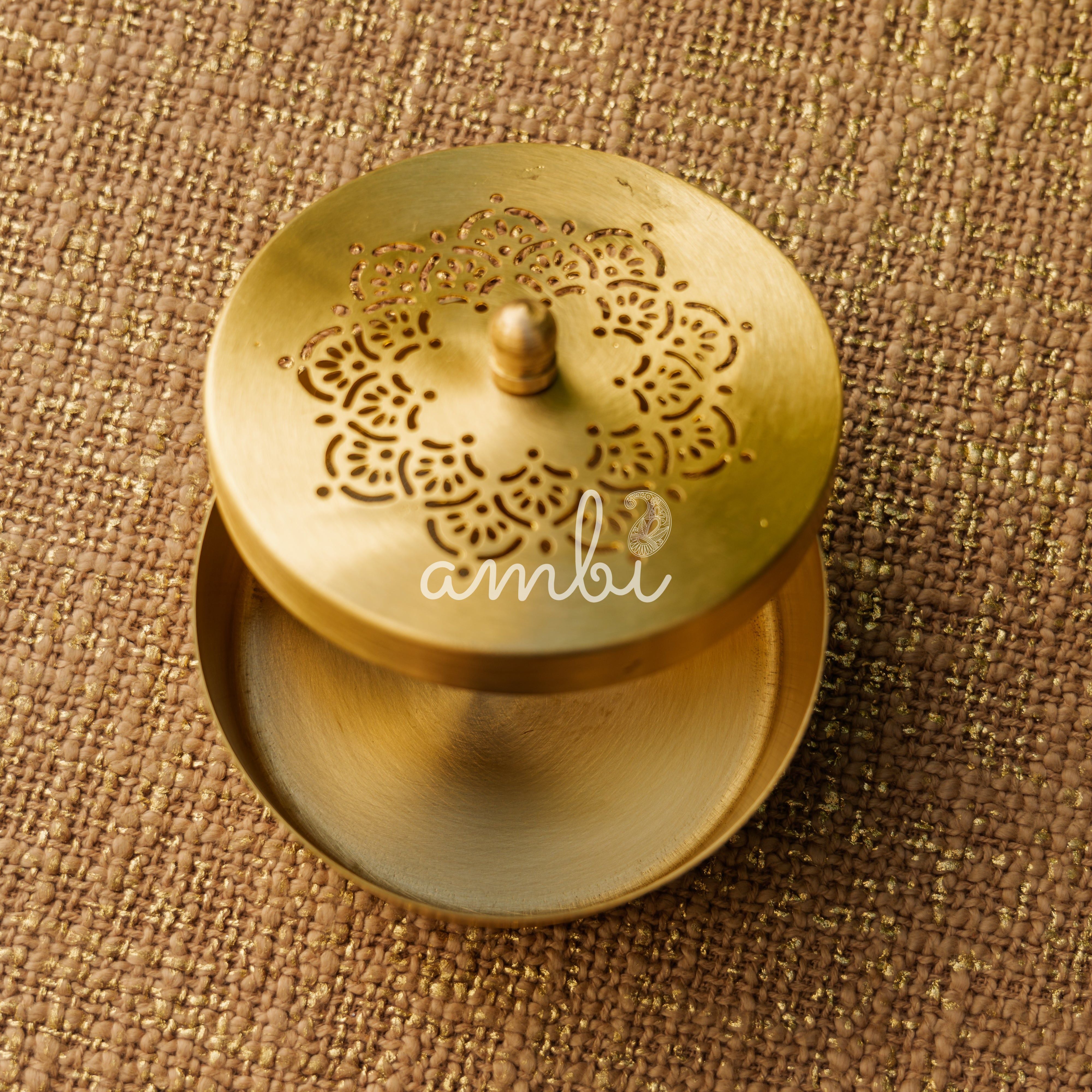 Brass Inlay Spice / Nut Storage Box - Star Design - 3.5 Inches Diameter