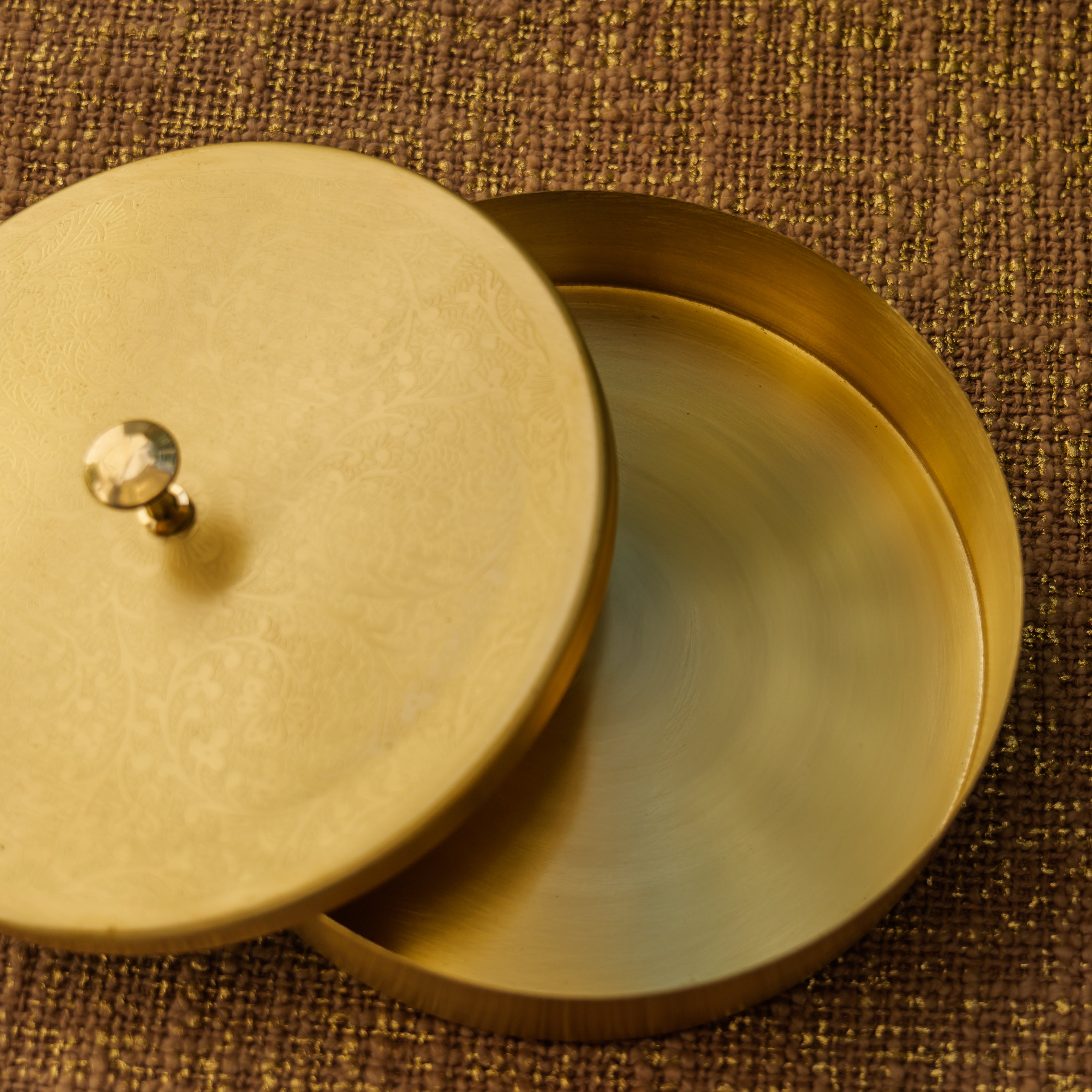 Ambi Pure Brass Elegant Etched Small Round Storage Box / Tiffin Box