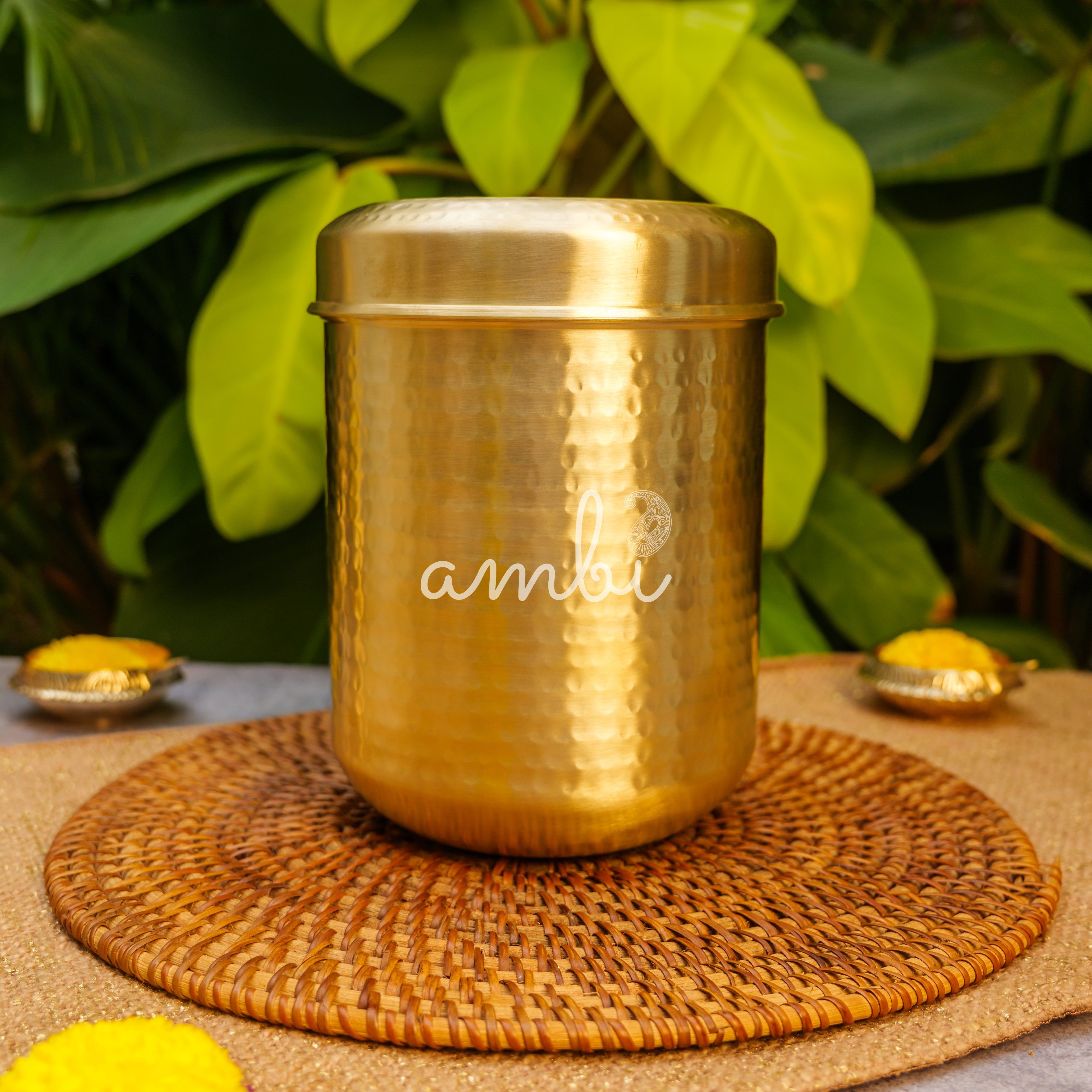 Pure Brass Hammered Kitchen Storage Box for Flour, Spices, Pulses etc - 3 Litres