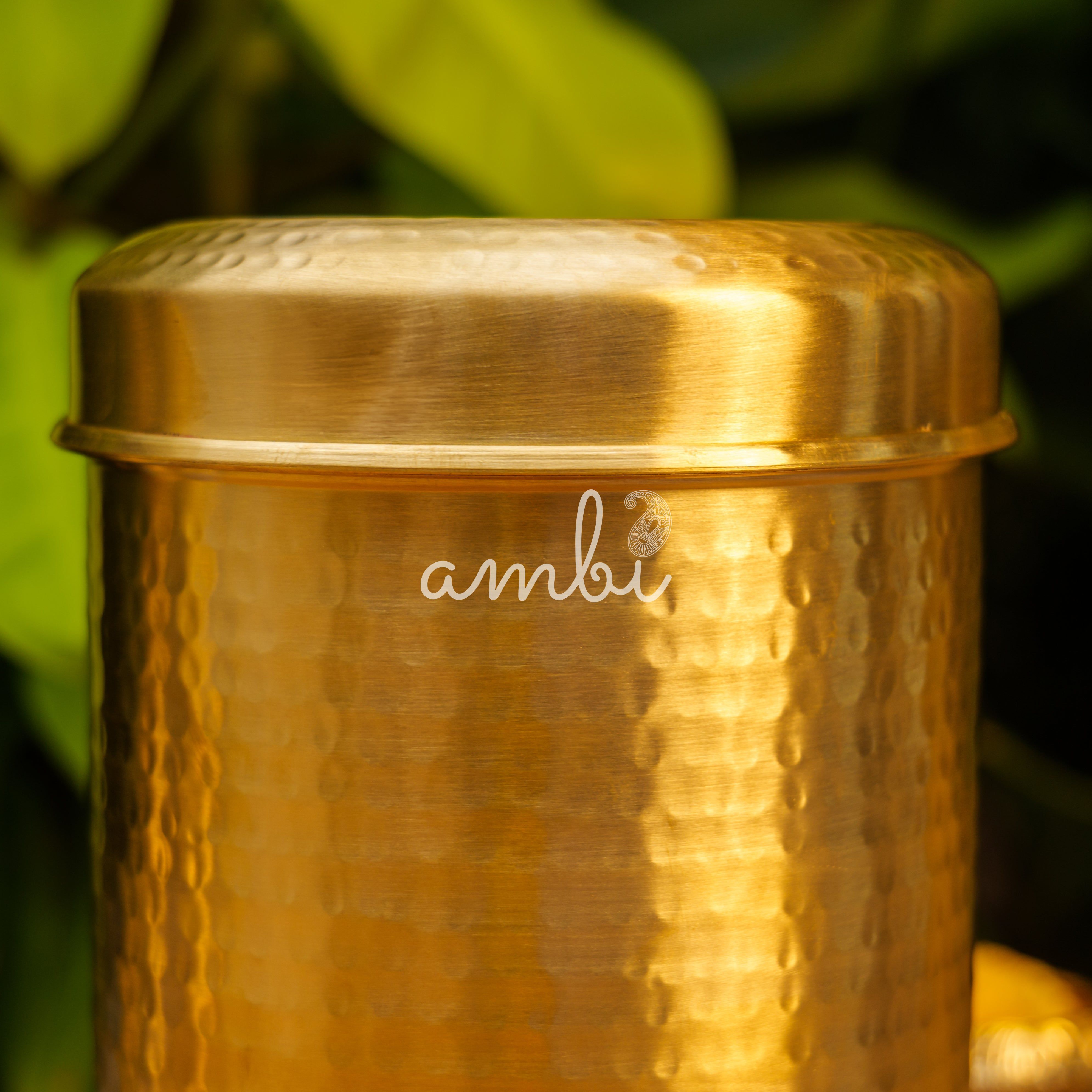 Pure Brass Hammered Kitchen Storage Box for Flour, Spices, Pulses etc - 3 Litres