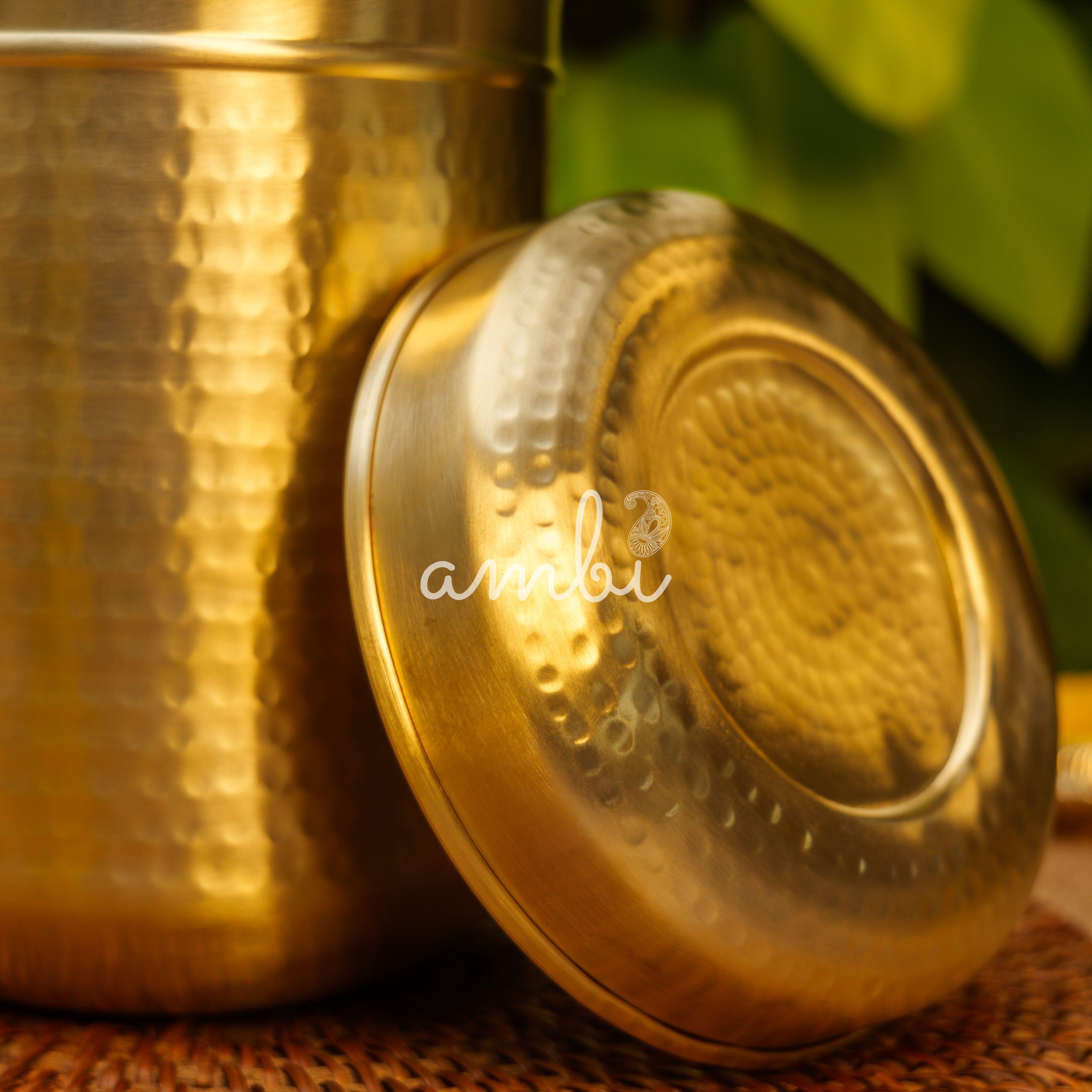 Pure Brass Hammered Kitchen Storage Box for Flour, Spices, Pulses etc - 3 Litres