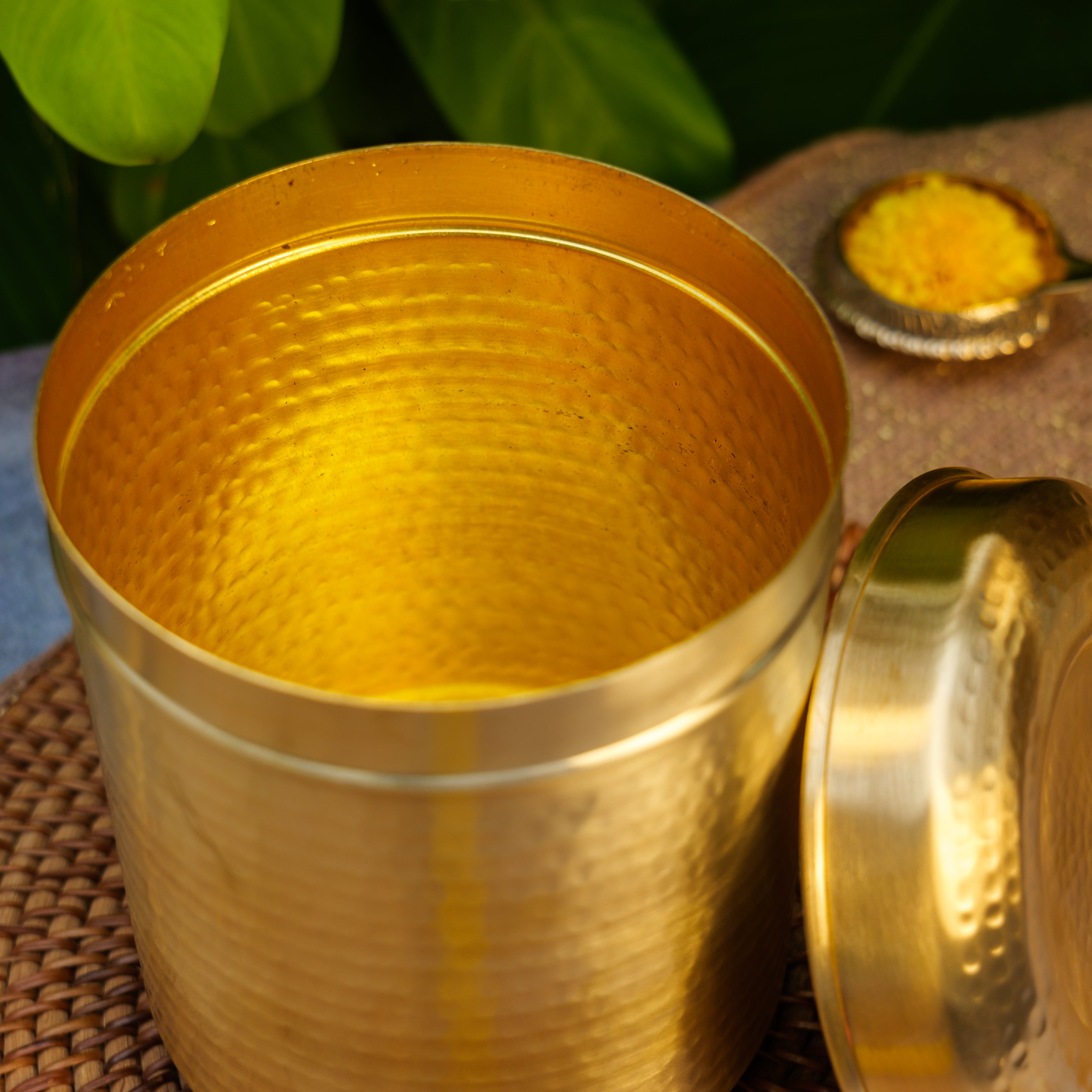 Pure Brass Hammered Kitchen Storage Box for Flour, Spices, Pulses etc - 3 Litres