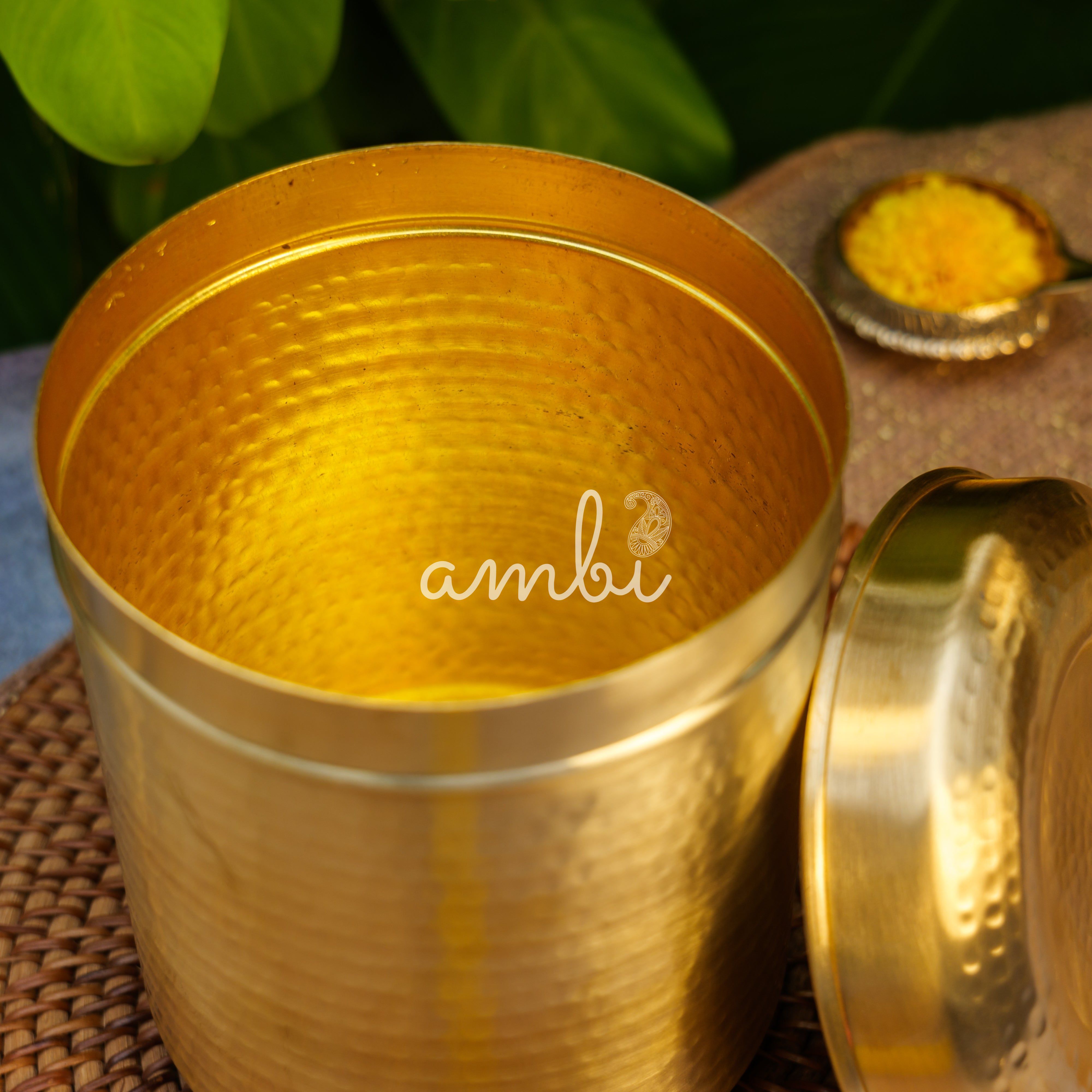 Pure Brass Hammered Kitchen Storage Box for Flour, Spices, Pulses etc - 3 Litres